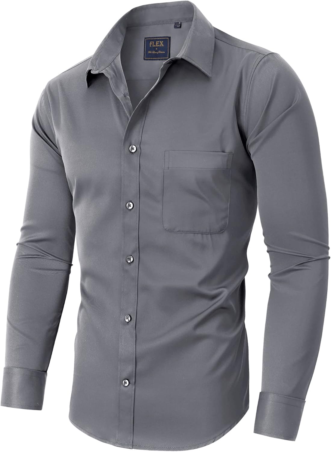Siliteelon Men Shirt, Special Non Iron Long Sleeve Plain Stretch, Innovative Reg...