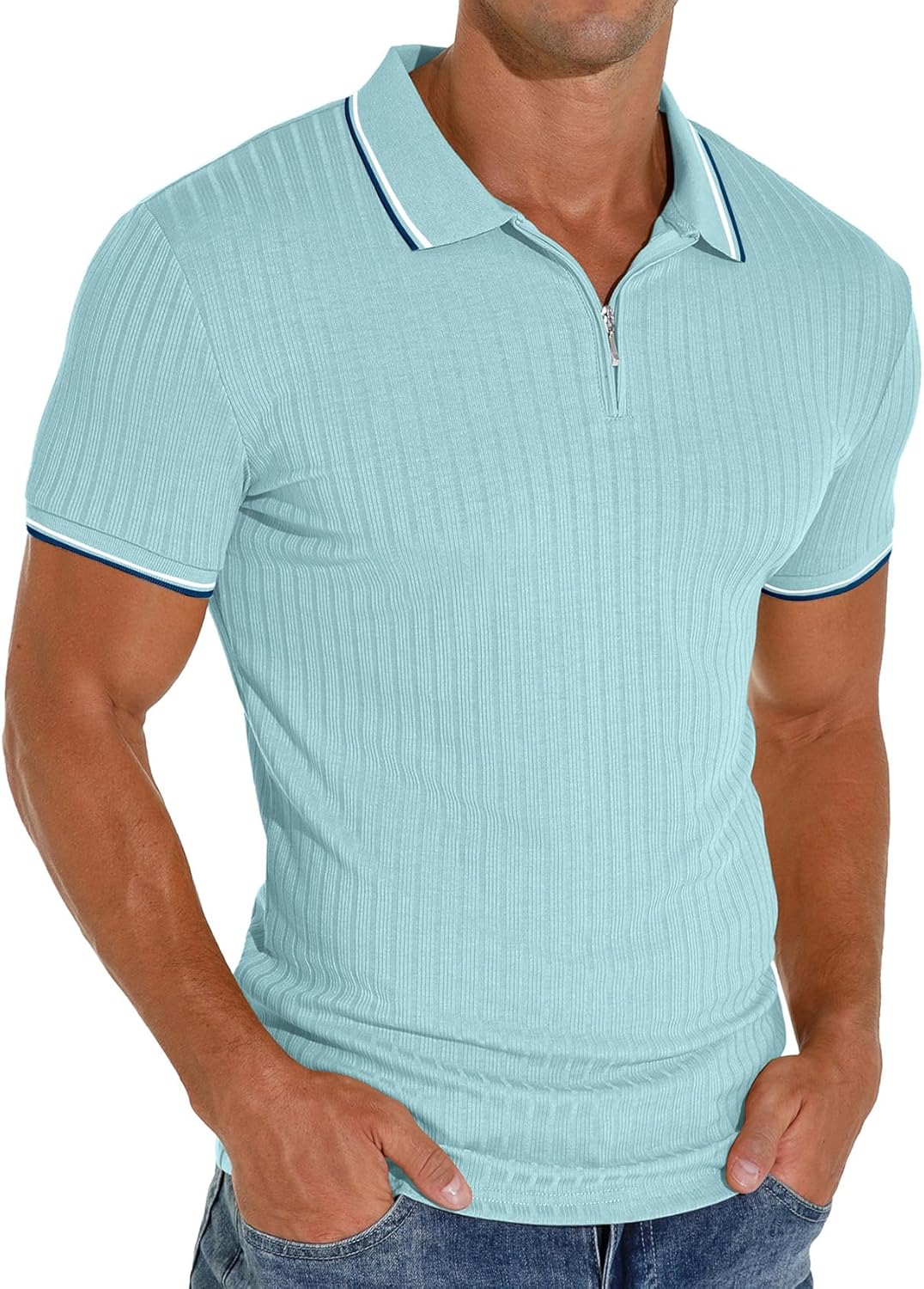 Askdeer Men's Polo Shirts Zip Slim Fit Polo T Shirt for Men Short Sleeve Casual...