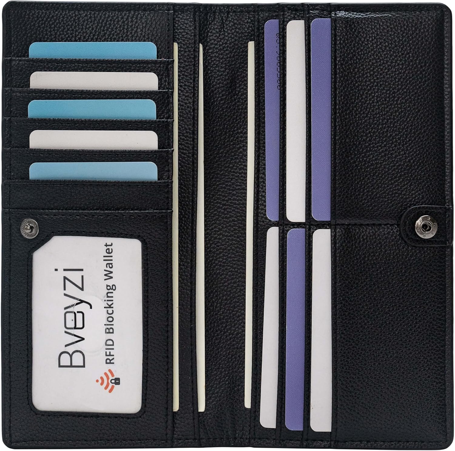 Bveyzi Ultra Slim Thin Leather RFID Blocking Credit Card Holder Bifold Clutch Wa...