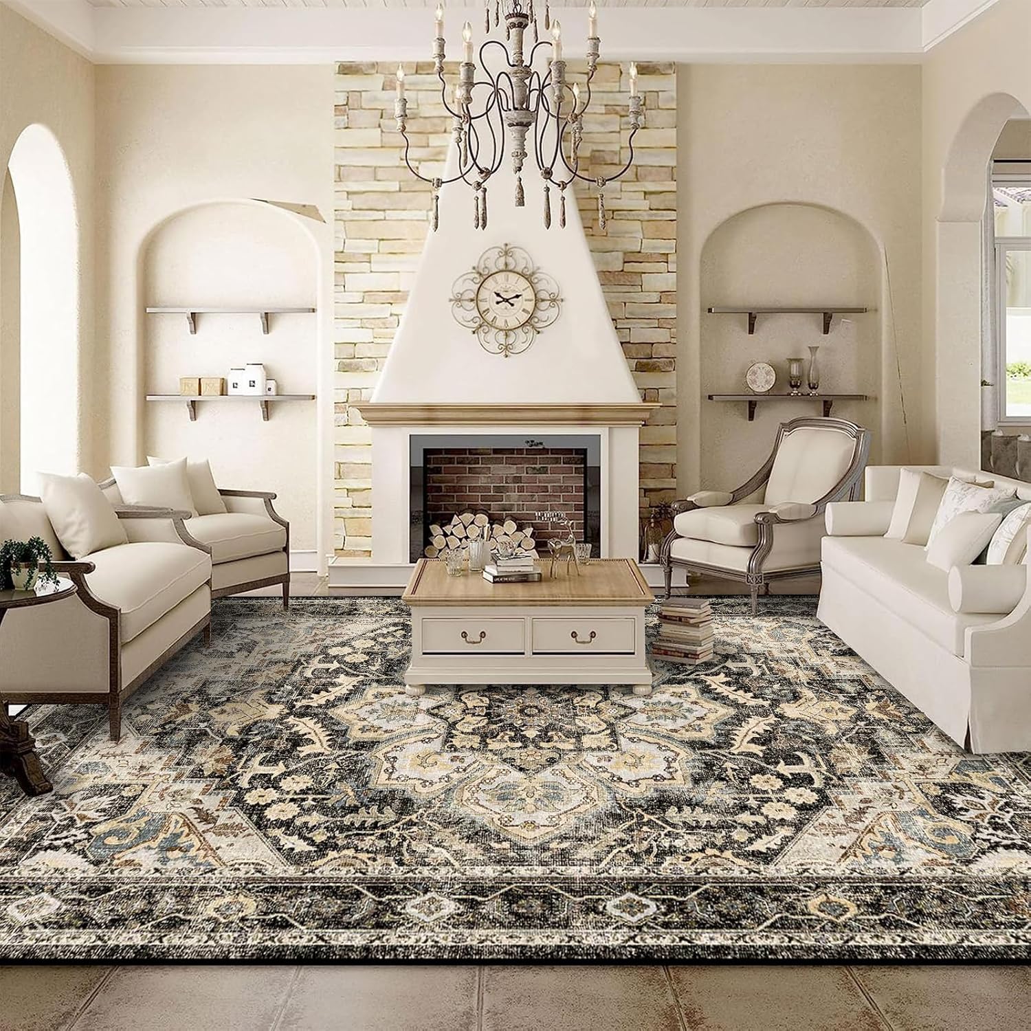 Washable Oriental Area Rug - 9x12 Rugs for Living Room Soft Carpet for Bedroom W...