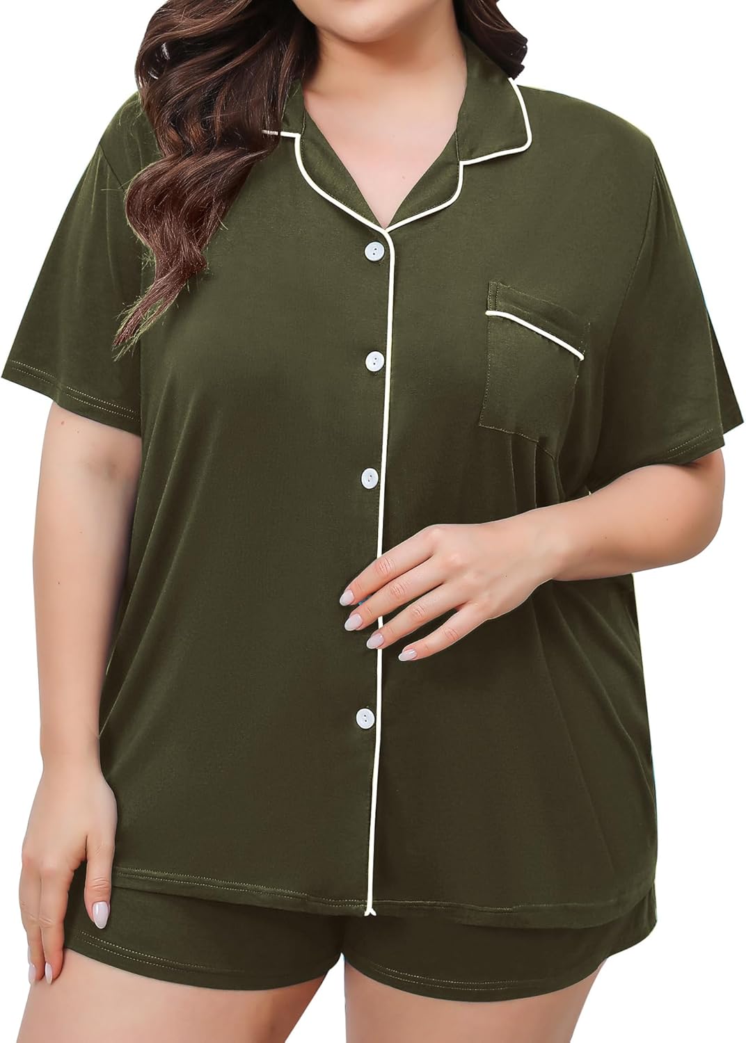 SWOMOG Women's Plus Size Pajamas, Special Pajama Set With Button Down Tops, Inno...
