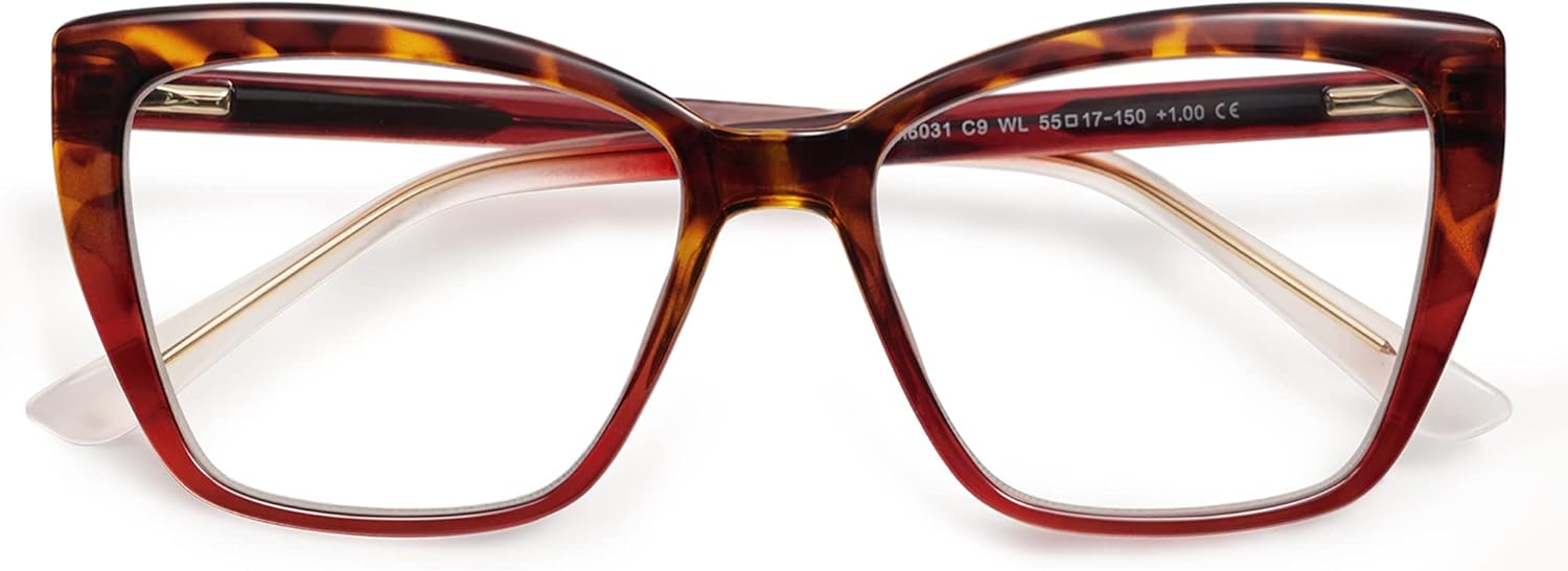 AMOMOMA Trendy TR90 Oversized Blue Light Reading Glasses Women,Stylish Square Ca...