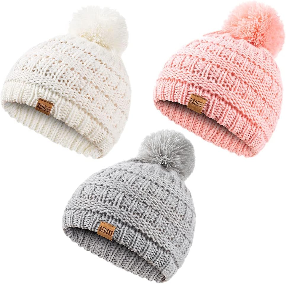 REDESS Baby Kids Winter Warm Hats, Infant Toddler Children Pom Pom Beanie Knit C...