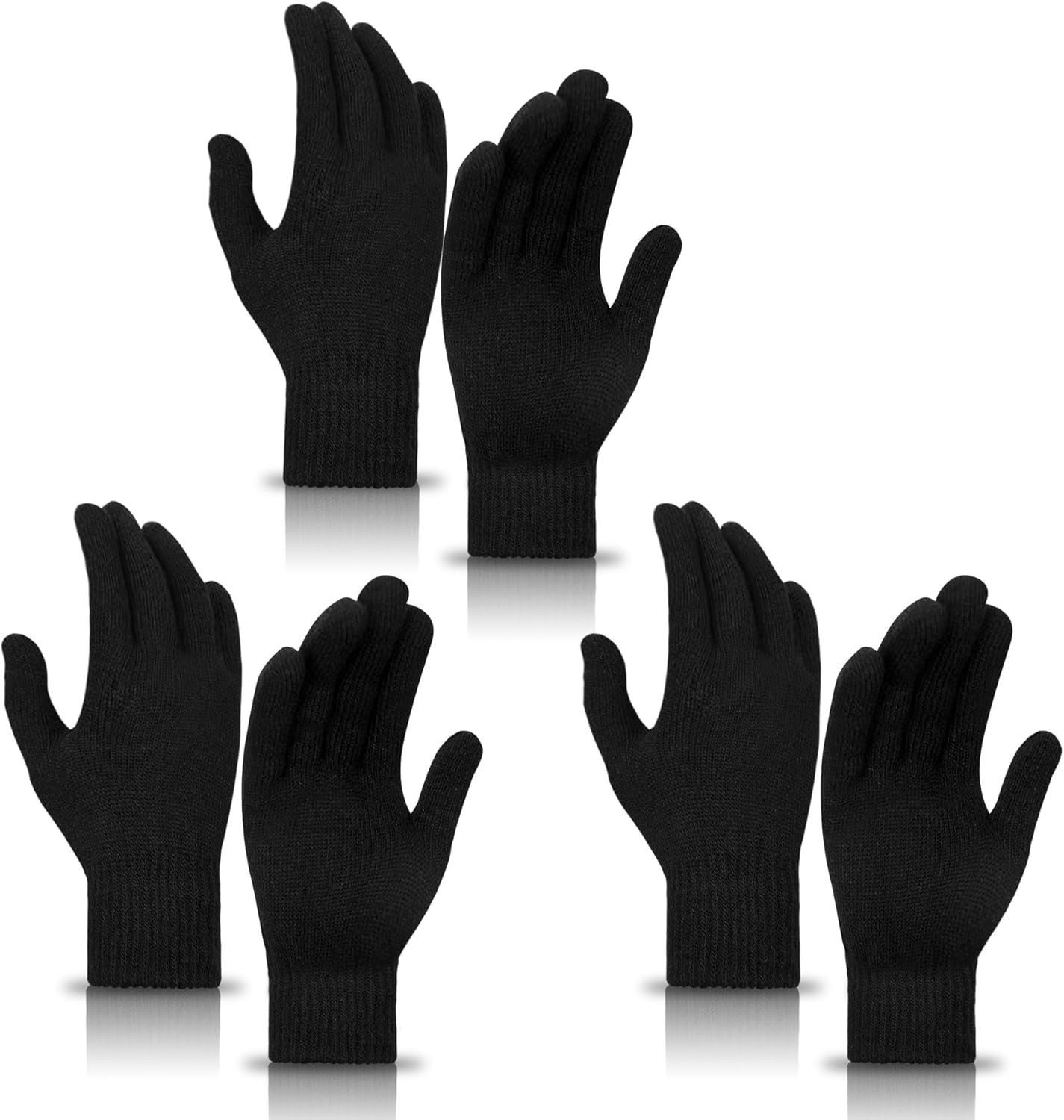 MENOLY 3 Pairs Winter Magic Gloves Adult Knit Gloves Warm Stretchy Knit Gloves B...