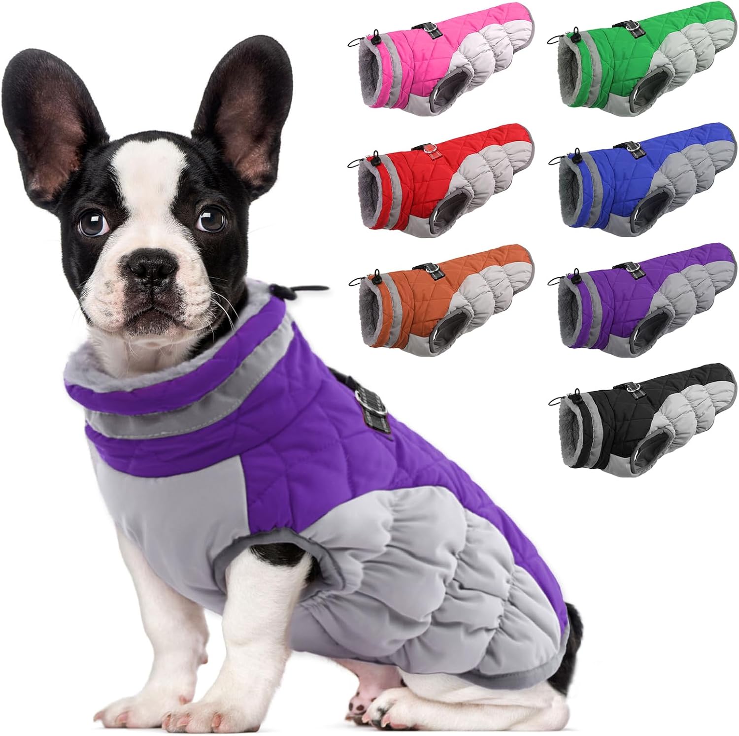 Lelepet Winter Warm Dog Coat with Harness, Windproof Dog Puffer Jacket, Reflecti...