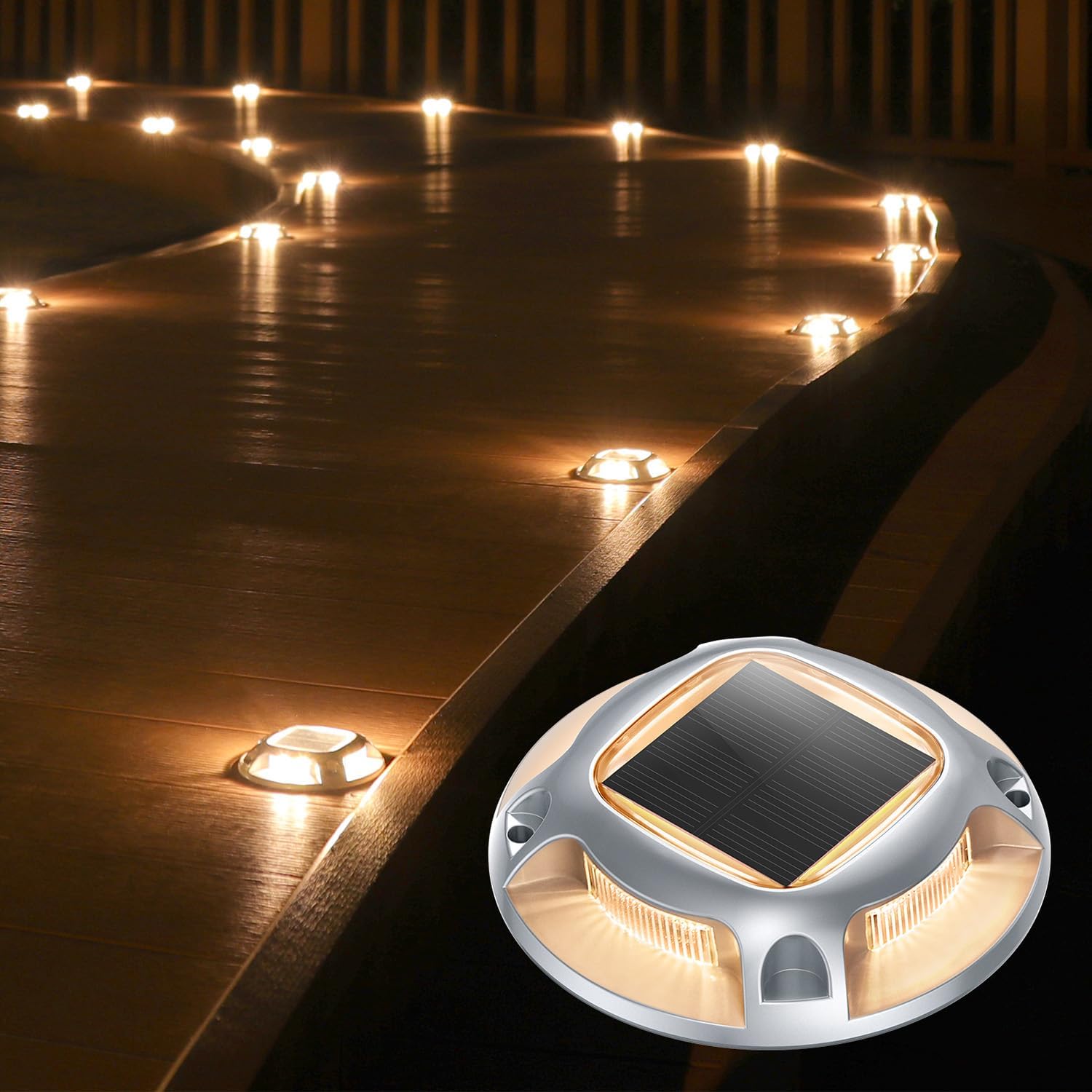 AGPTEK Solar Driveway Lights Outdoor 24 Pack, Solar Deck Lights 2 Color Modes Do...