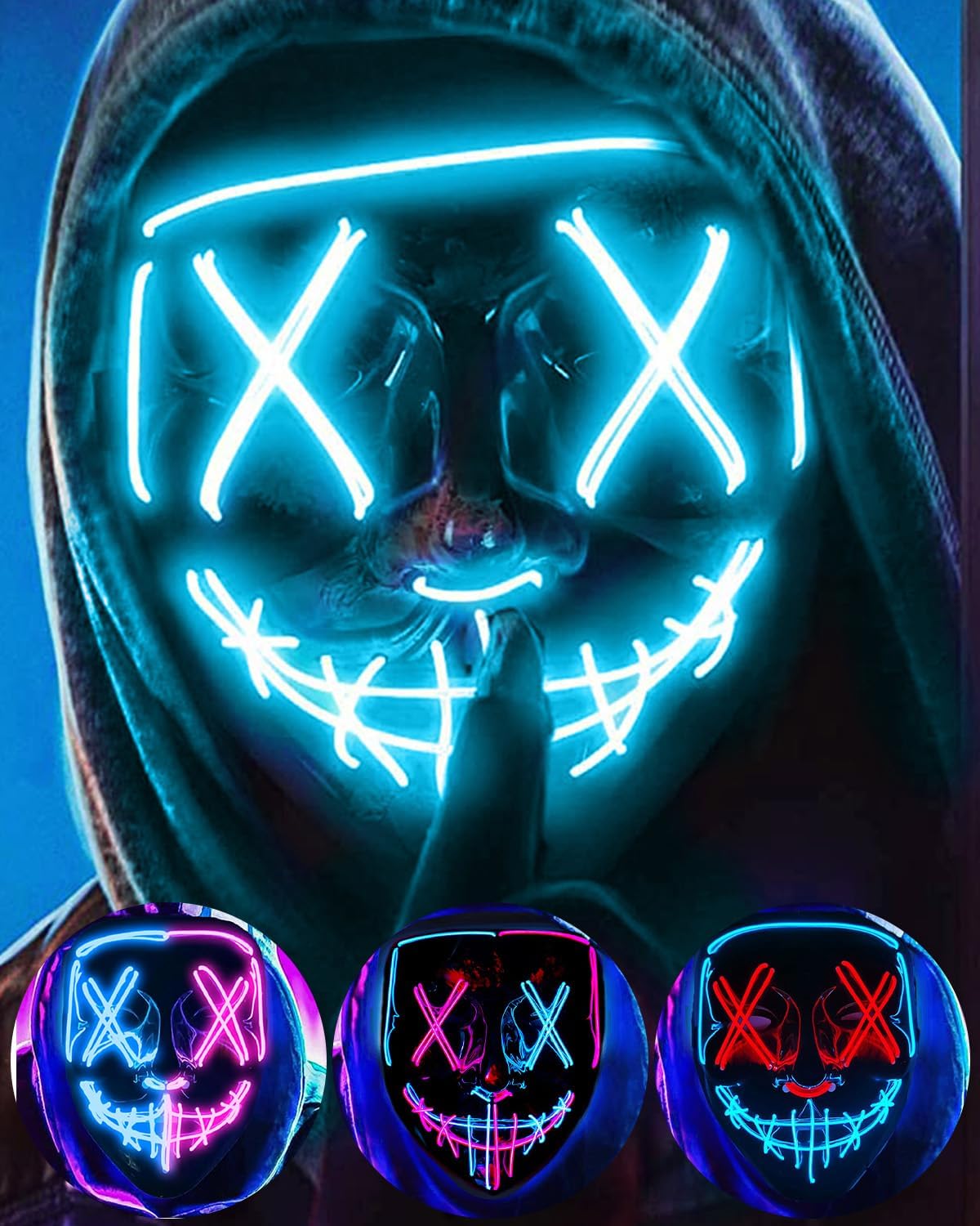 DWTECH LED Halloween Purge Mask - Light Up Mask LED Masks EL Wire Scary Mask for...