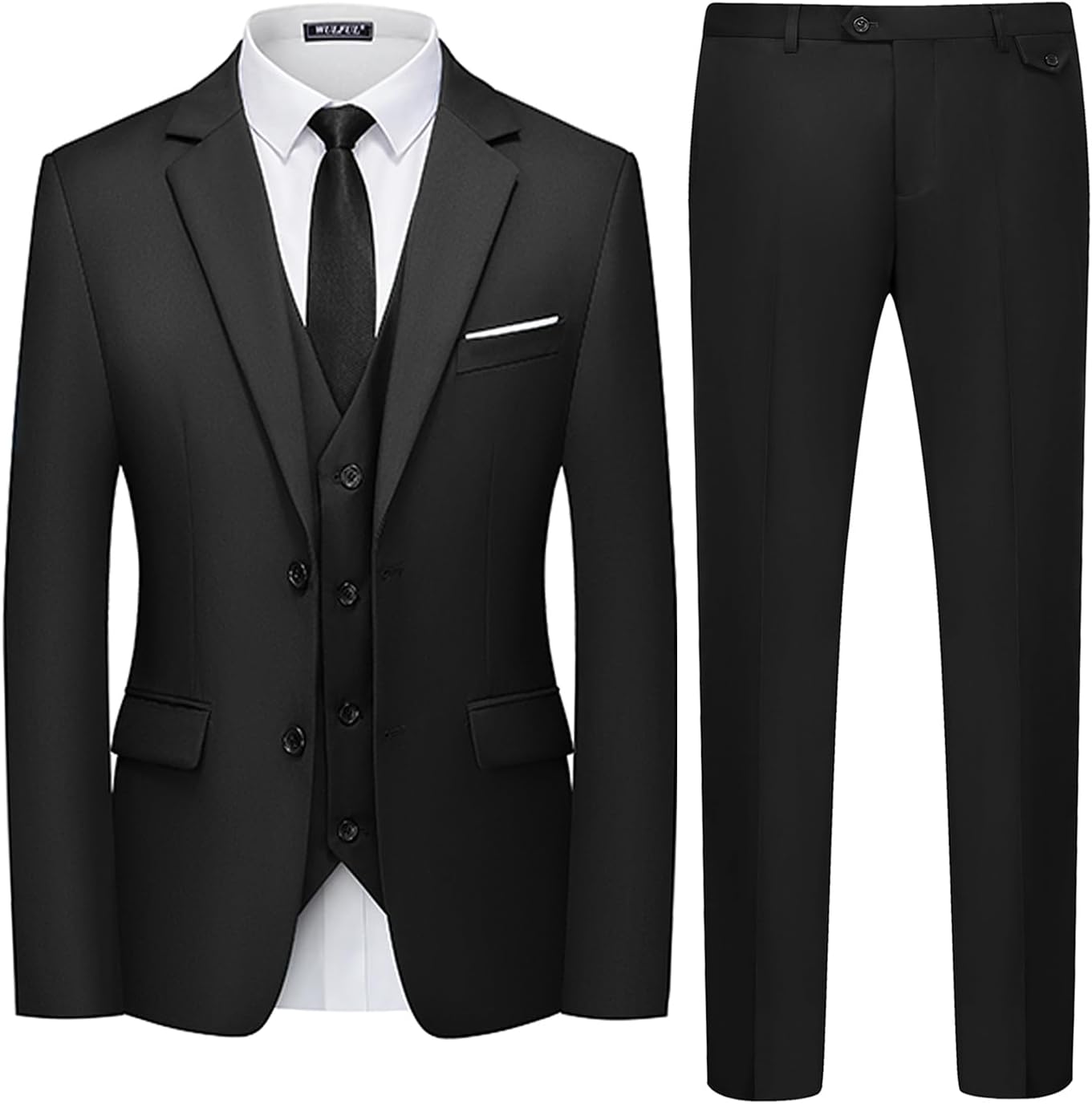 WULFUL Men's 3 Piece Slim Fit Suit Set Two Button Blazer Jacket Vest Pants Tuxed...
