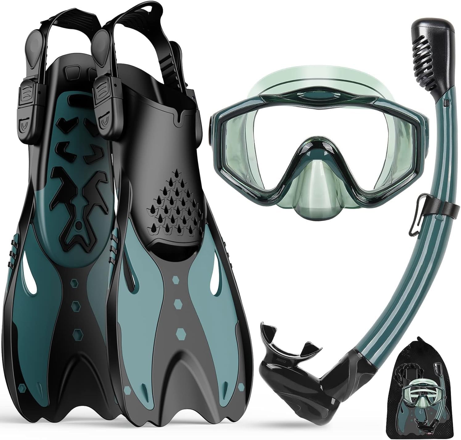 KUYOU Snorkel Set with Flippers for Adults, Dry Top Snorkel and Adjustable Swim...