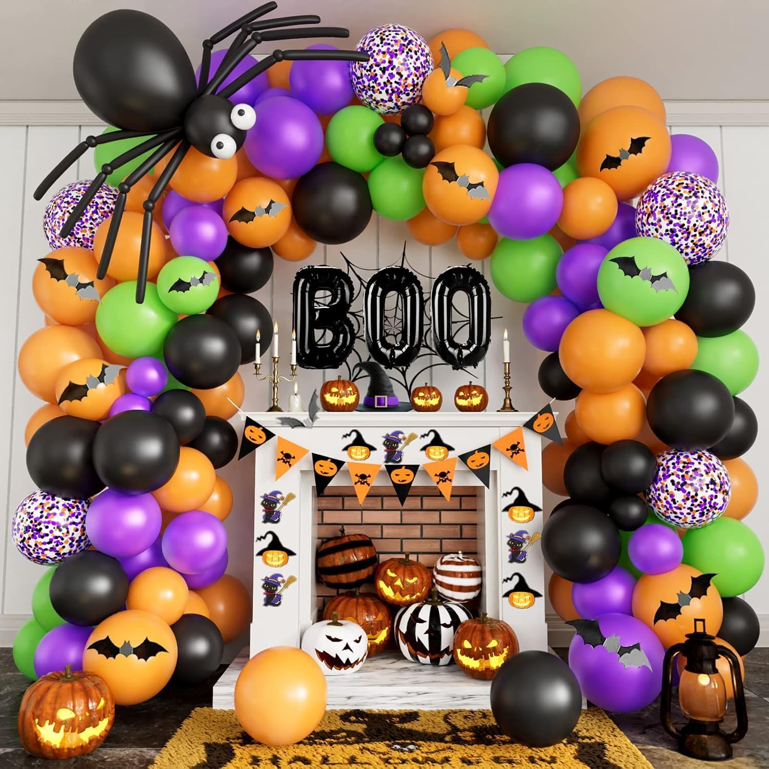 Halloween Balloon Garland Arch Kit, BOO Foil Balloon Spider Balloon Black Orange...