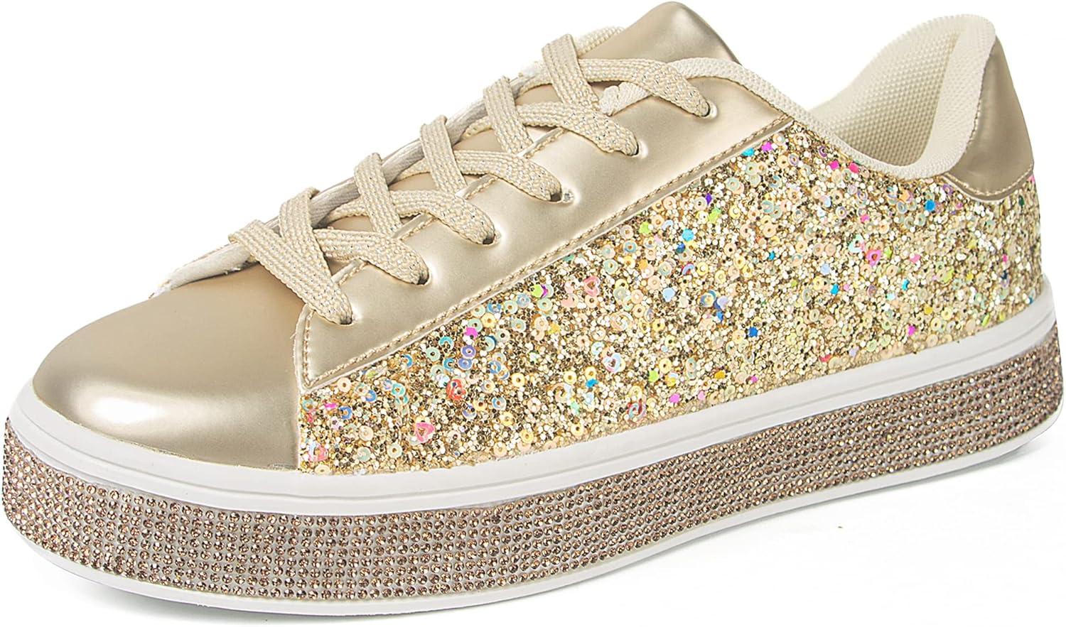 UUBARIS Women's Glitter Tennis Sneakers Neon Dressy Sparkly Sneakers Rhinestone...