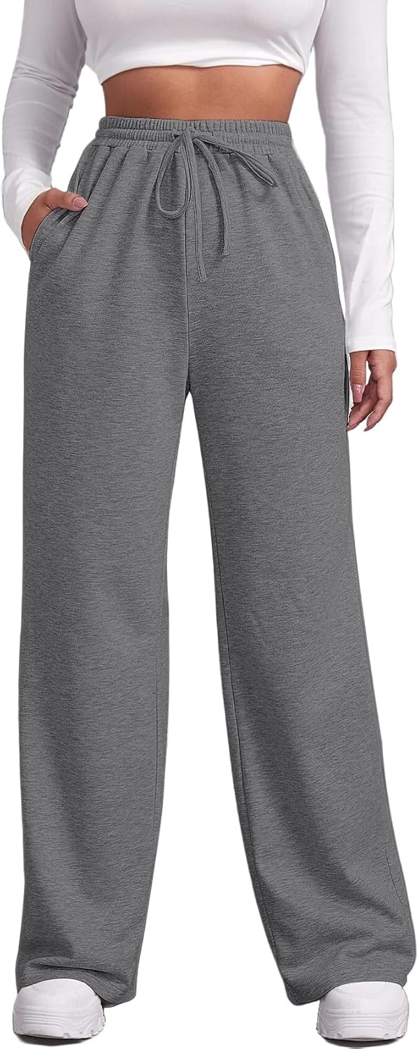 Wide Leg Sweatpants for Women Elastic High Waisted Drawstring Loose Pants with P...