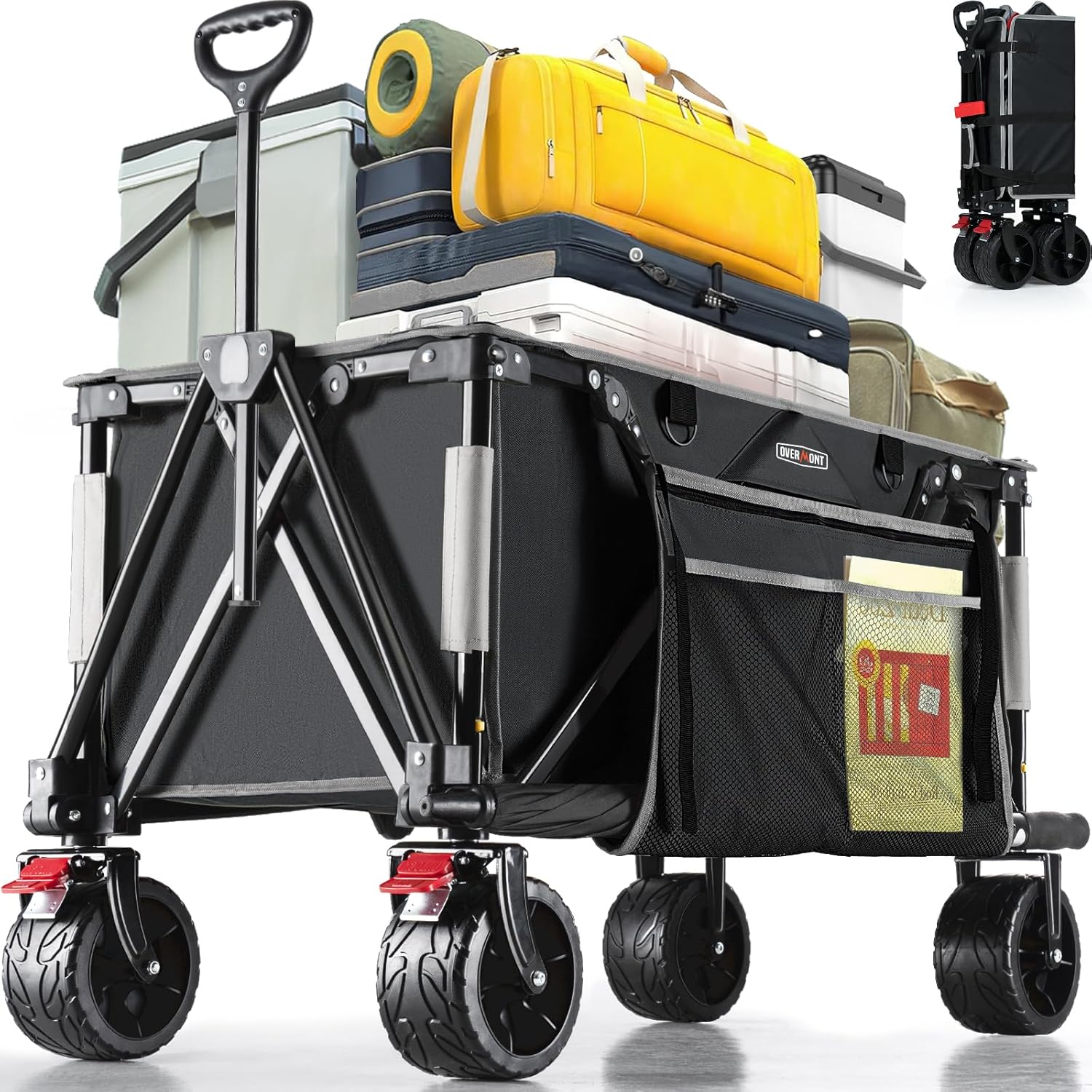 Overmont Collapsible Wagon Cart with Wheels - Foldable Heavy Duty Wagon with Big...