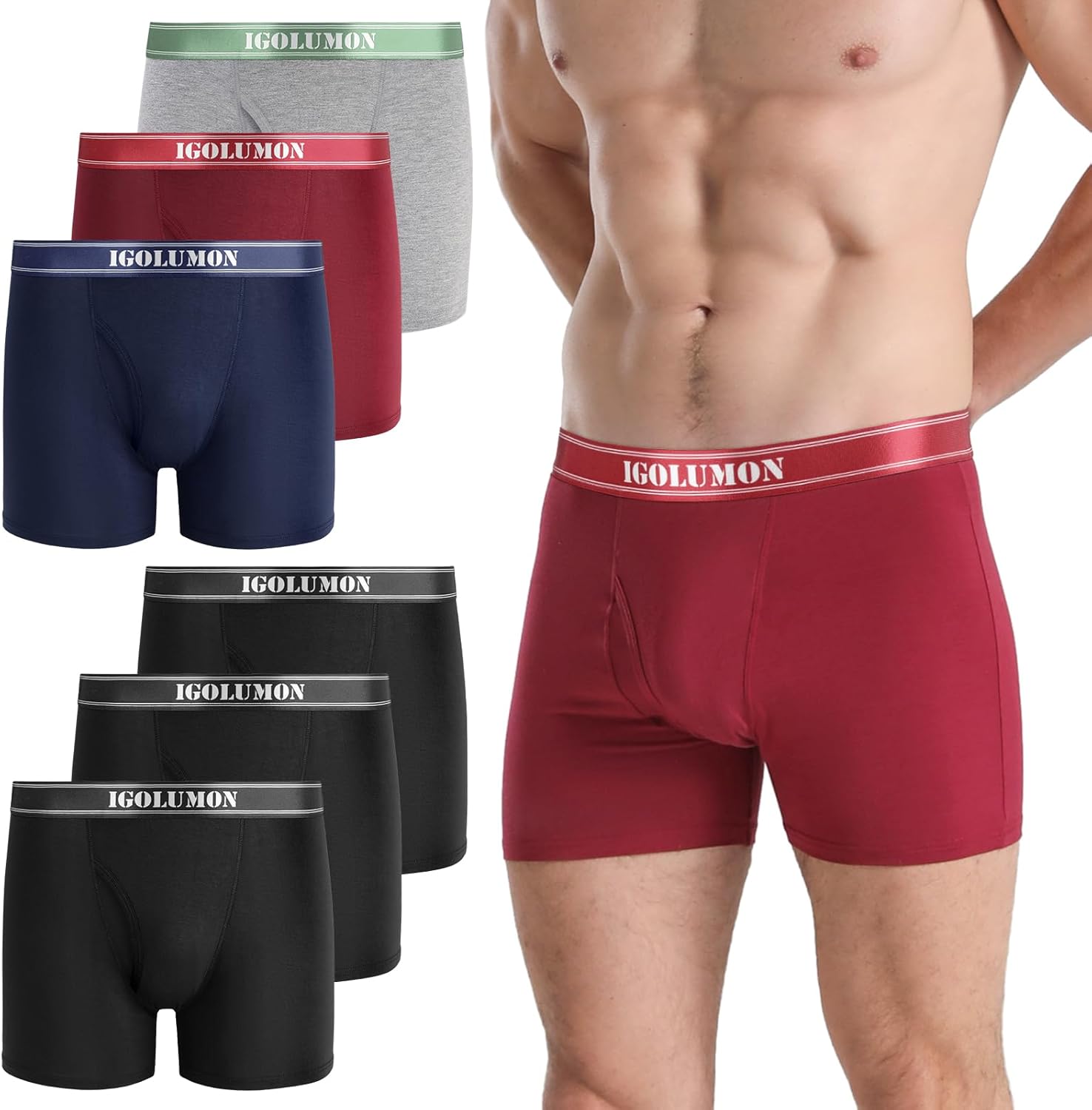 IGOLUMON Bamboo Mens Boxers Shorts Multipack 6 Pack Soft Comfortable Mens Underw...