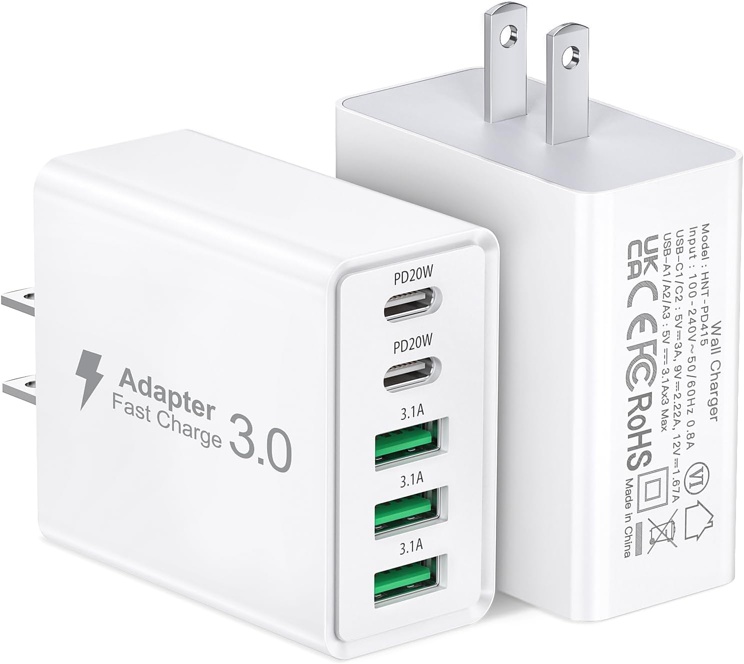 [2-Pack] USB C Wall Charger, 50W 5-Port PD Fast USB C Charging Block,2USB C+3USB...