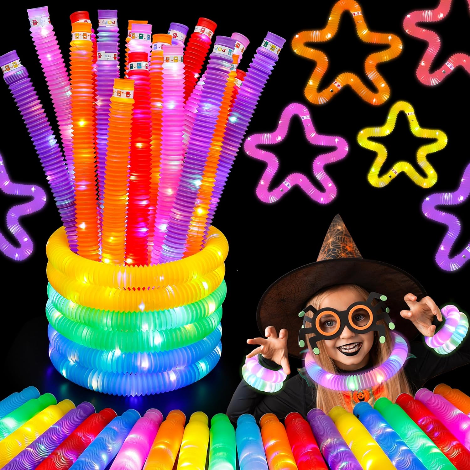 12 Pack Fun Activity Light Up Pop Tubes, Halloween Party Supplies and Decoration...