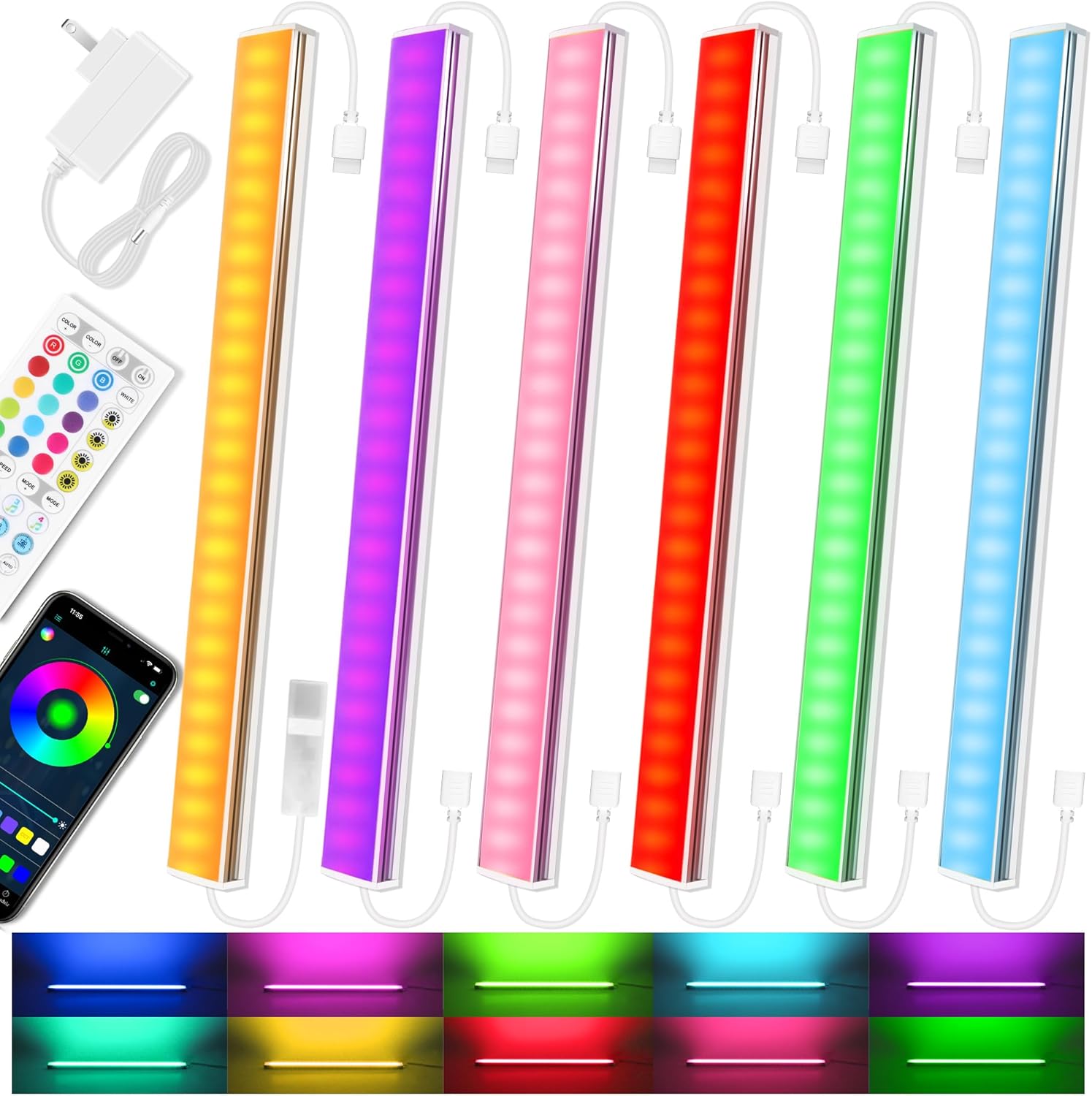 6 Pcs RGB Under Cabinet Lights Kit, Smart App and Remote Control Under Cabinet L...