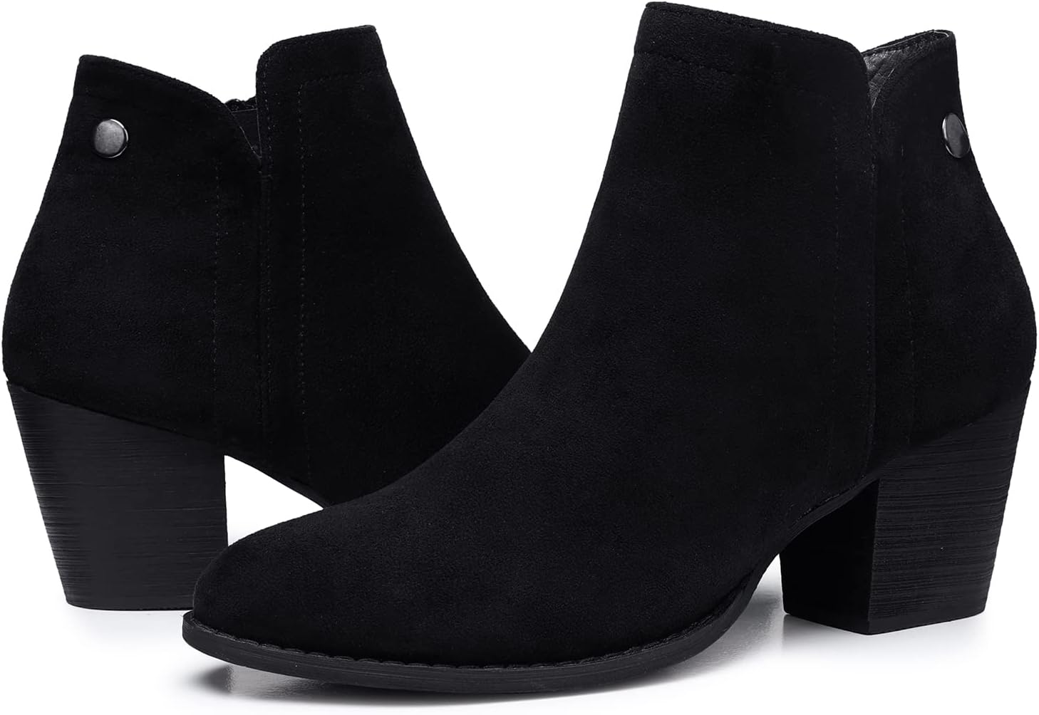 SHIBEVER Women's Ankle Boots Heel: Chunky Low Heeled Almond Toe Short Booties wi...