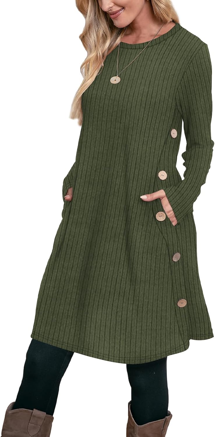 OFEEFAN Fall and Winter Tunic Dress, Special Dress with Pockets, Innovative Long...