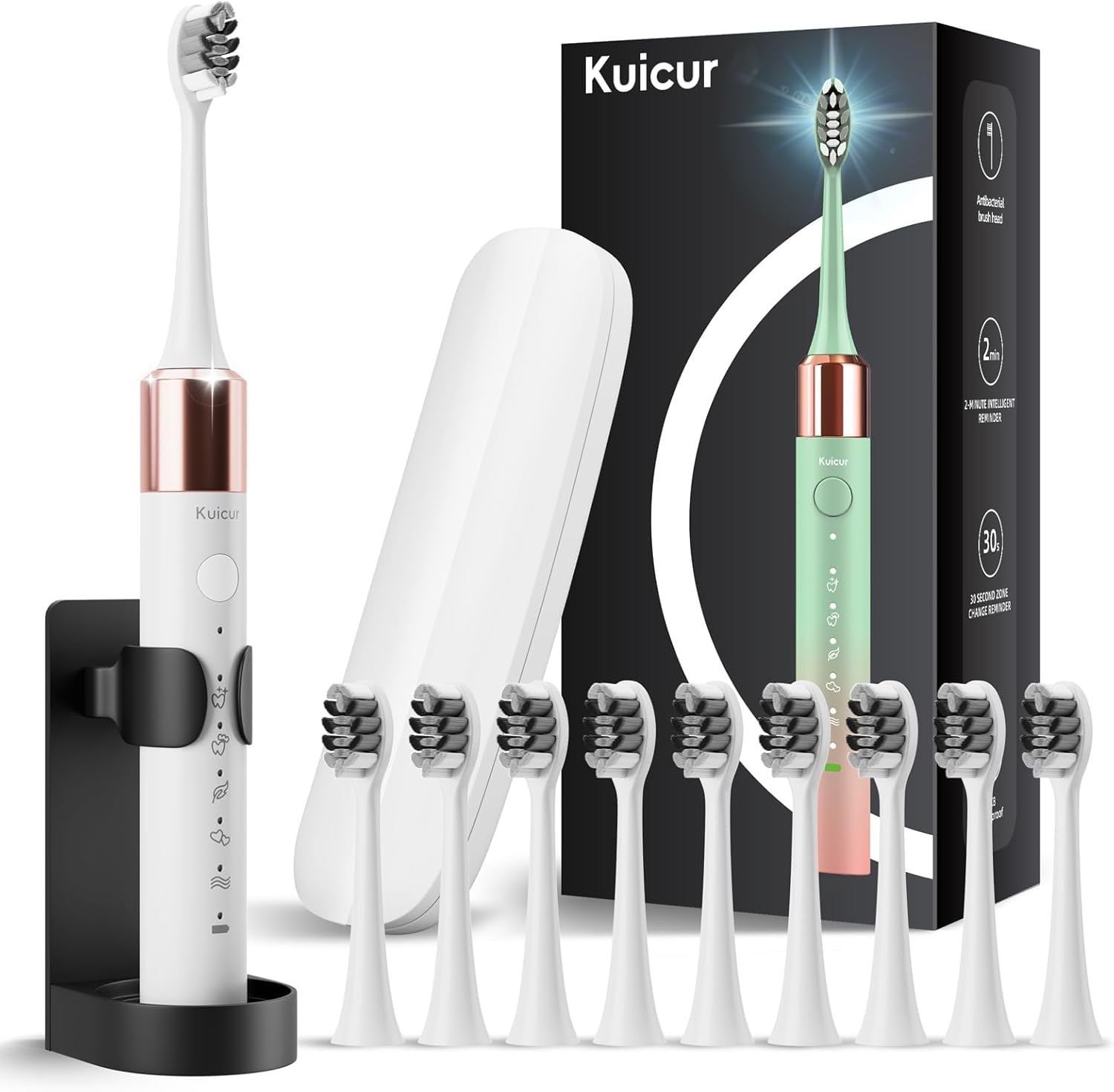 Electric Toothbrush, 10 Brush Heads & Travel Case, 42,000 VPM Electric Motor & W...