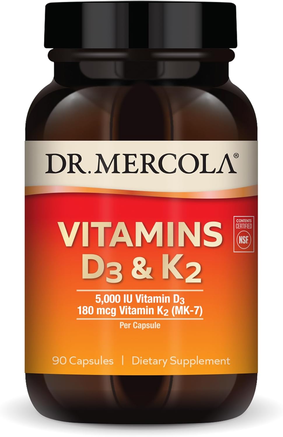 Dr. Mercola Vitamins D3 & K2, 90 Servings (90 Capsules), Dietary Supplement, Sup...