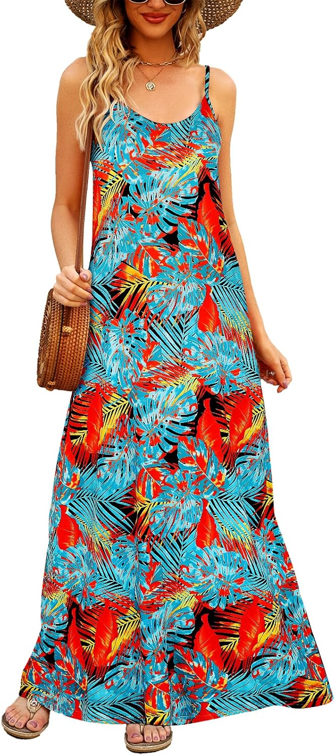 Supnier Women's Summer Maxi Dress Casual V-Neck Sleeveless Bohemian Spaghetti St...