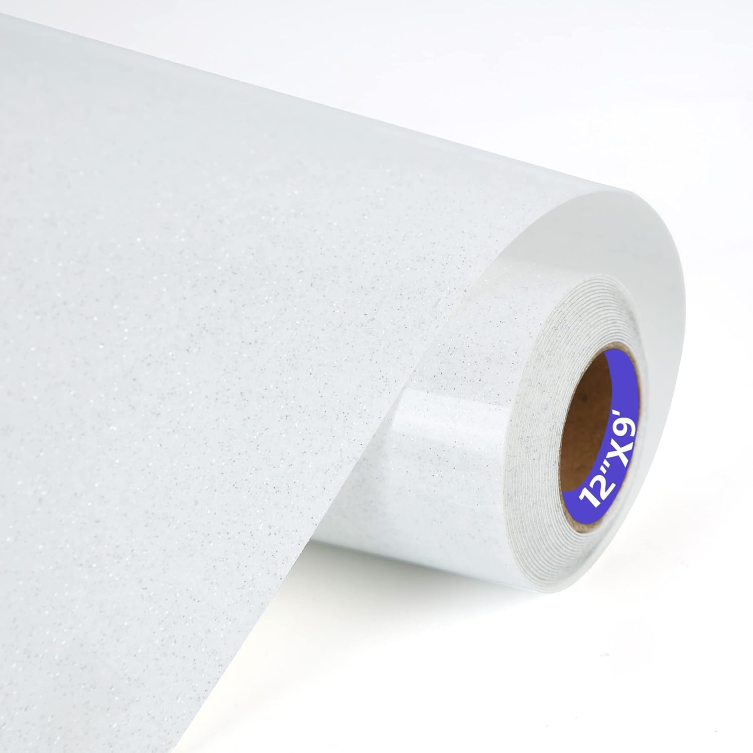 HTVVETUR Glitter White Heat Transfer Vinyl - 12" x 9ft Iron on Vinyl HTV Vinyl f...