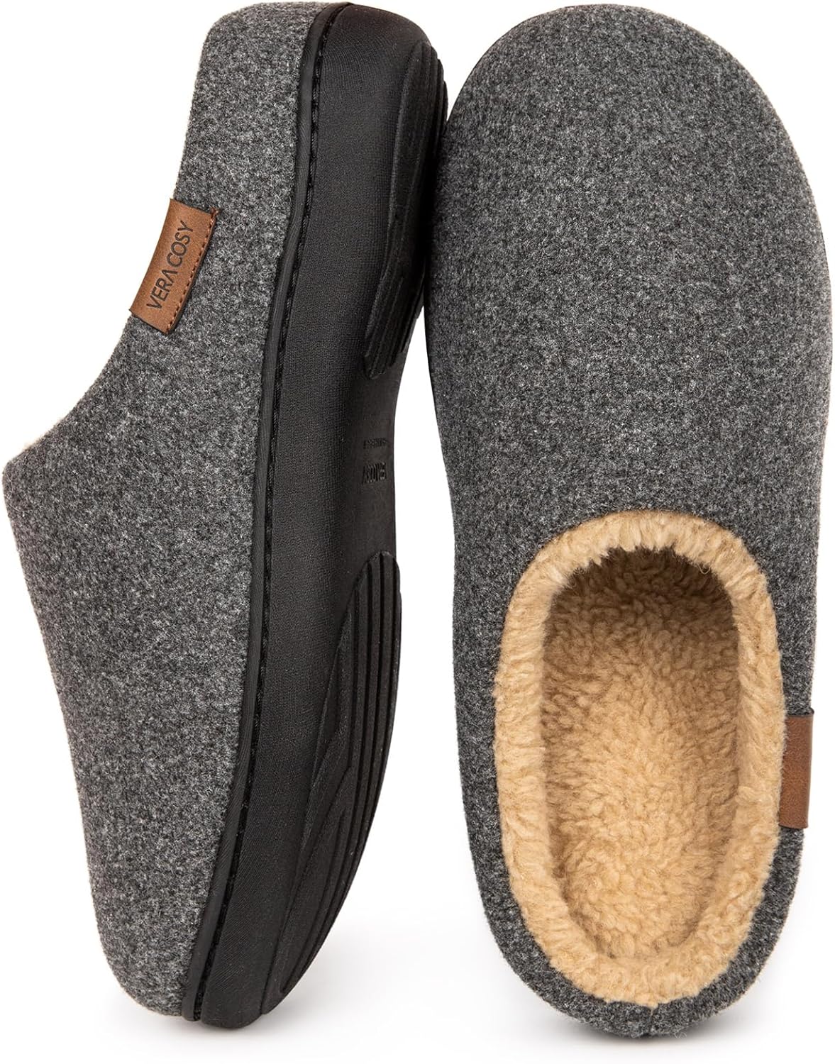 VeraCosy Men's Fuzzy Slip-on Slippers, Special Warm Comfy Memory Foam Indoor Hou...