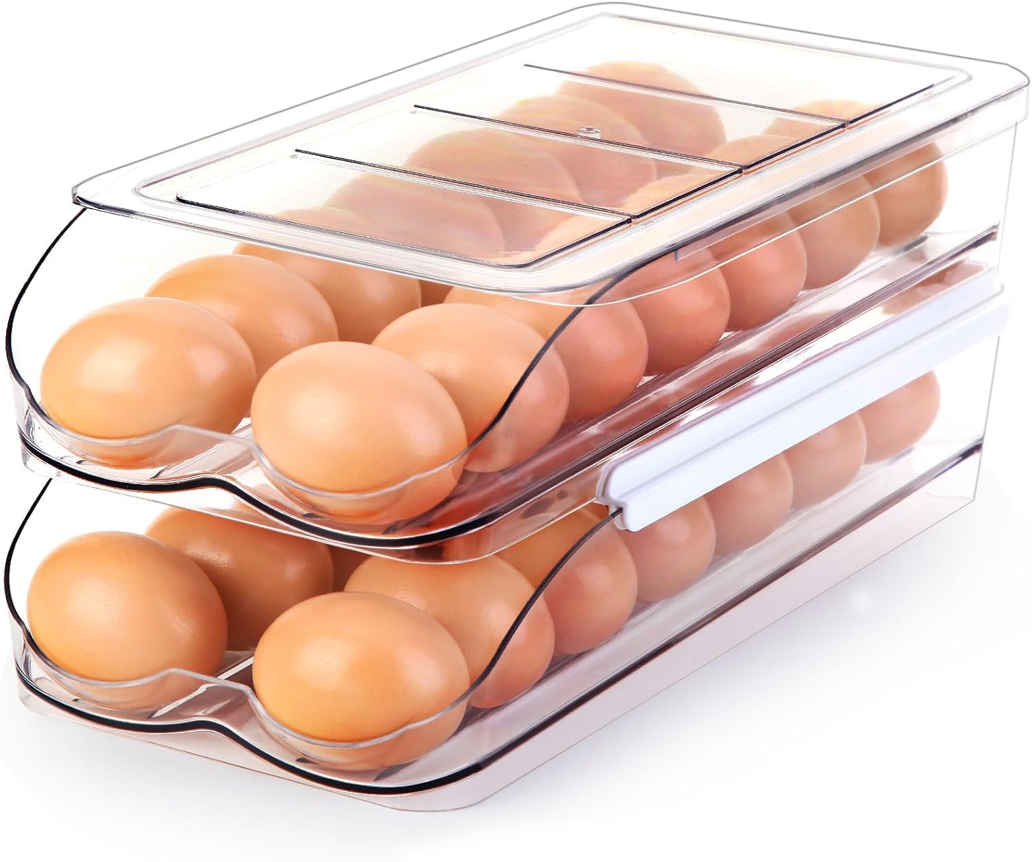 Egg Holder for Fridge, Automatic Rolling Egg Container for Refrigerator, Stackab...
