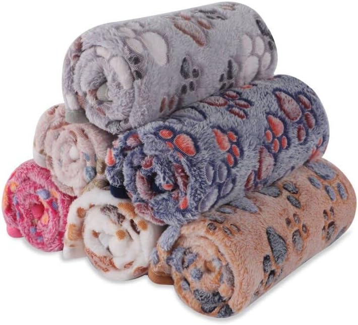 BVAGSS 6 Pack Small Dog Blanket, Super Soft Warm Pet Cover Blankets, Paw Print P...