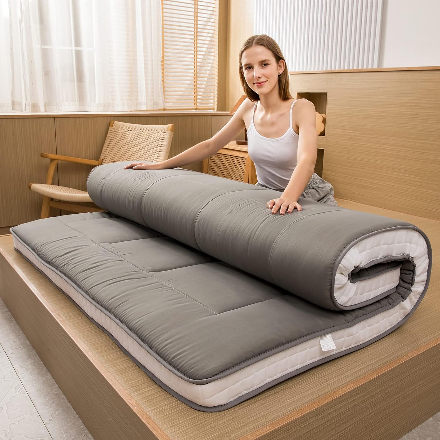 MAXYOYO Futon Mattress, Padded Japanese Floor Mattress Quilted Bed Mattress Topp...