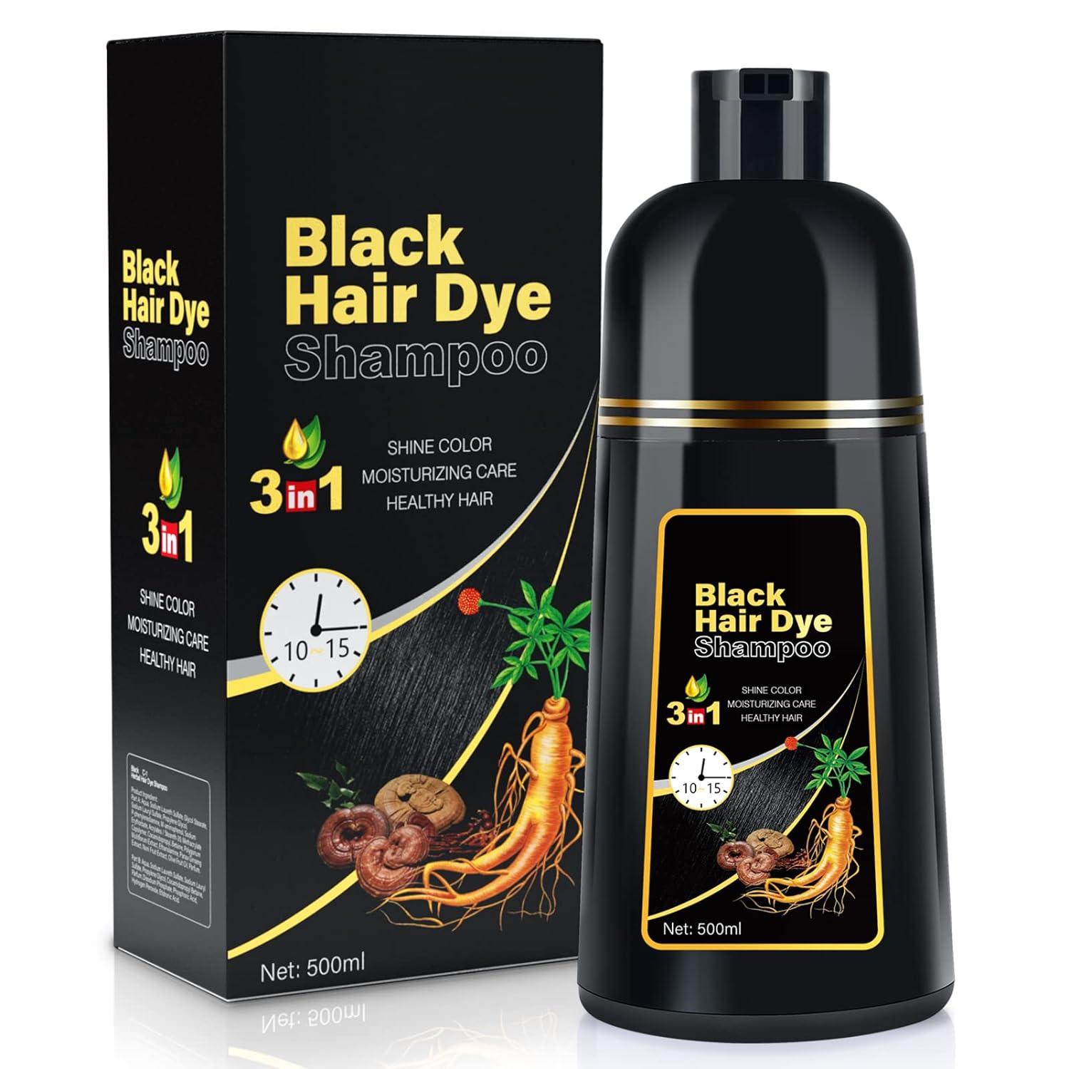 IIIMEIDU Hair Dye Shampoo for Gray Hair Coverage, 3 in 1 Natural Black Dye for W...