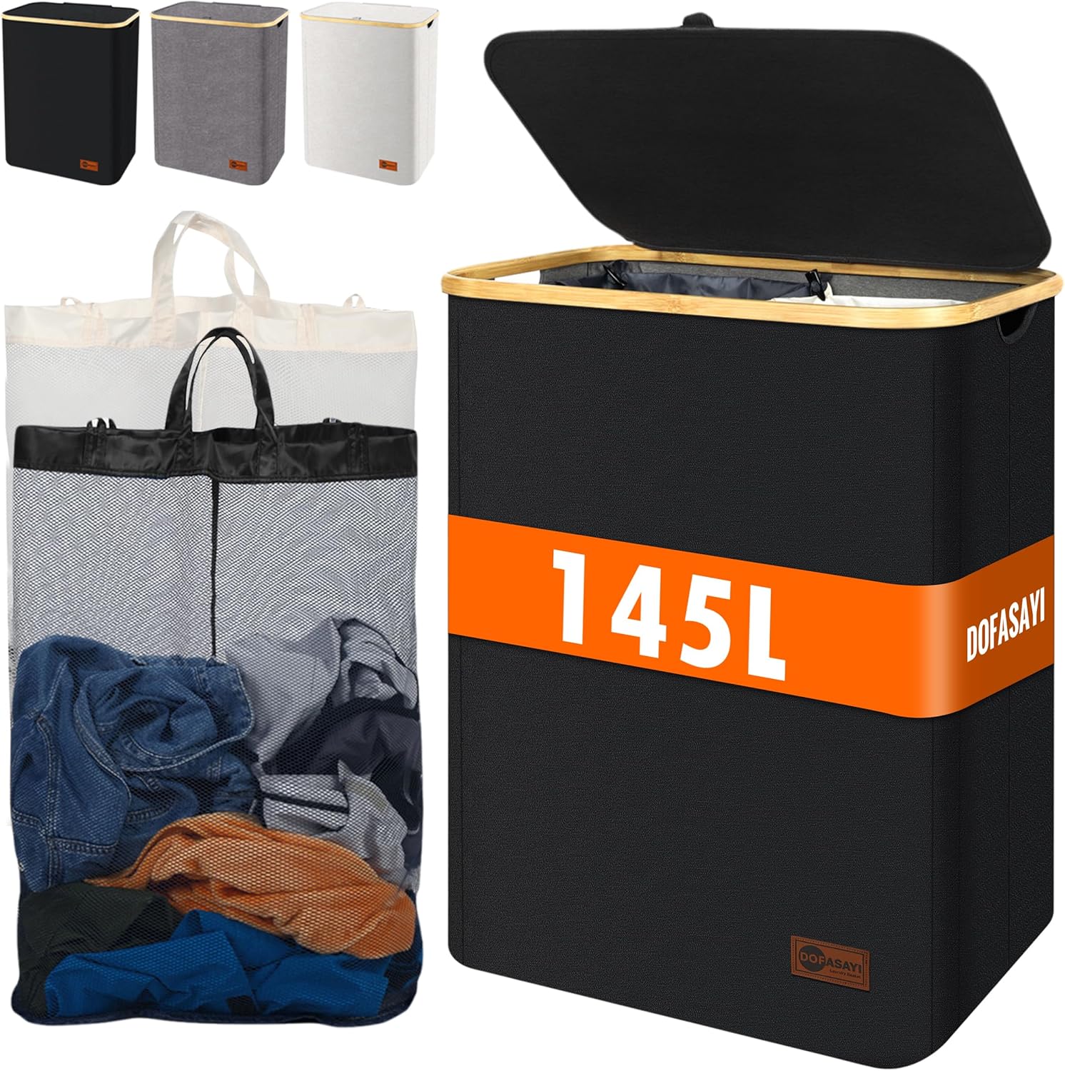 DOFASAYI 145L Laundry Hamper with Lid - Clothes Hamper with 2 Section Removable...