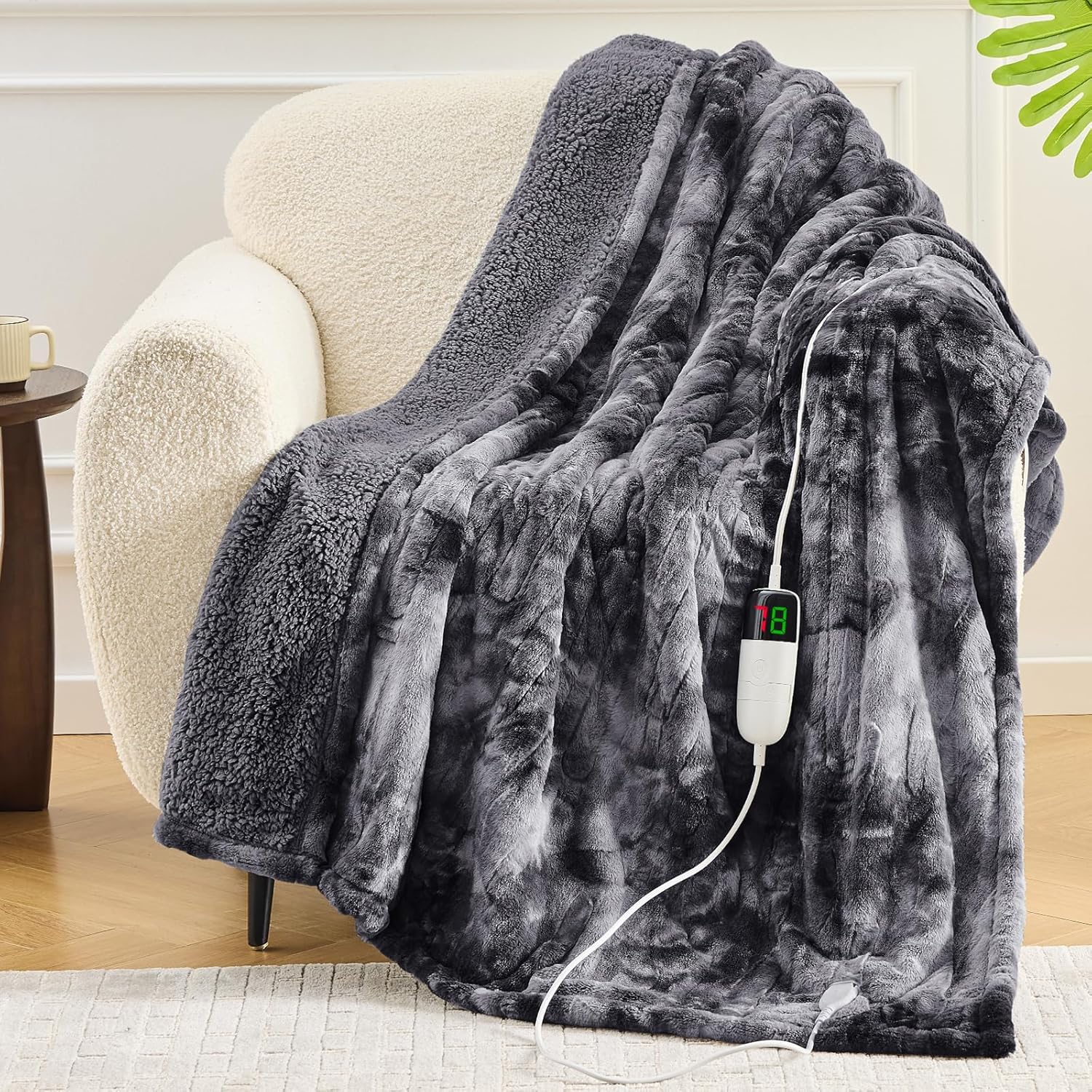 OCTROT Heated Blanket Electric Throw - Fleece Sherpa Heating Blanket for Sofa, F...