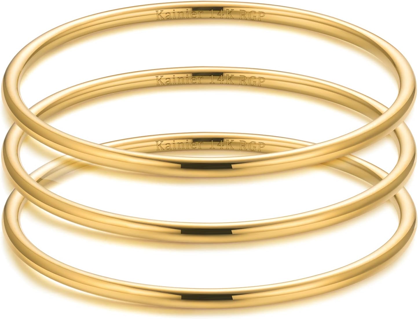 Kainier 3mm 14K Gold Plated Bracelet Stainless Steel Glossy Stackable Thin Round...