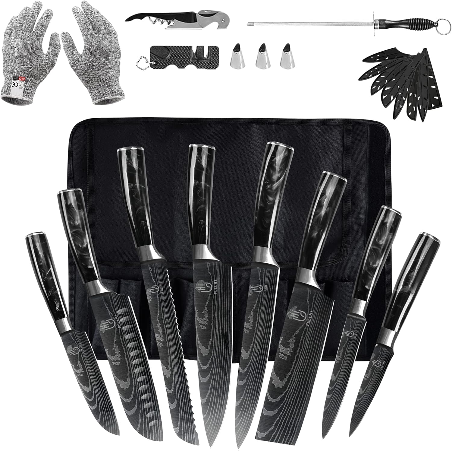 FULLHI Knife Set, 14pcs Japanese Knife Set, Premium German Stainless Steel Kitch...