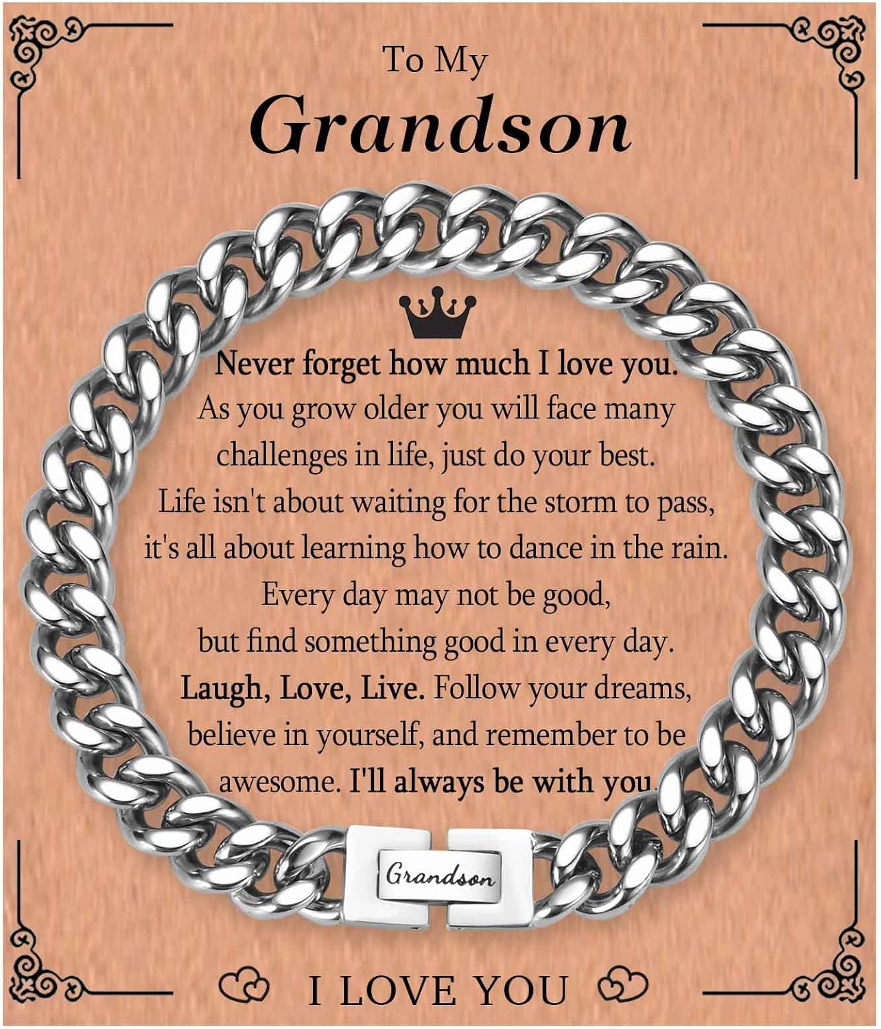 KORAS Dad Son Grandson Gifts, Cuban Chain Bracelet Gifts for Grandad Uncle Nephe...