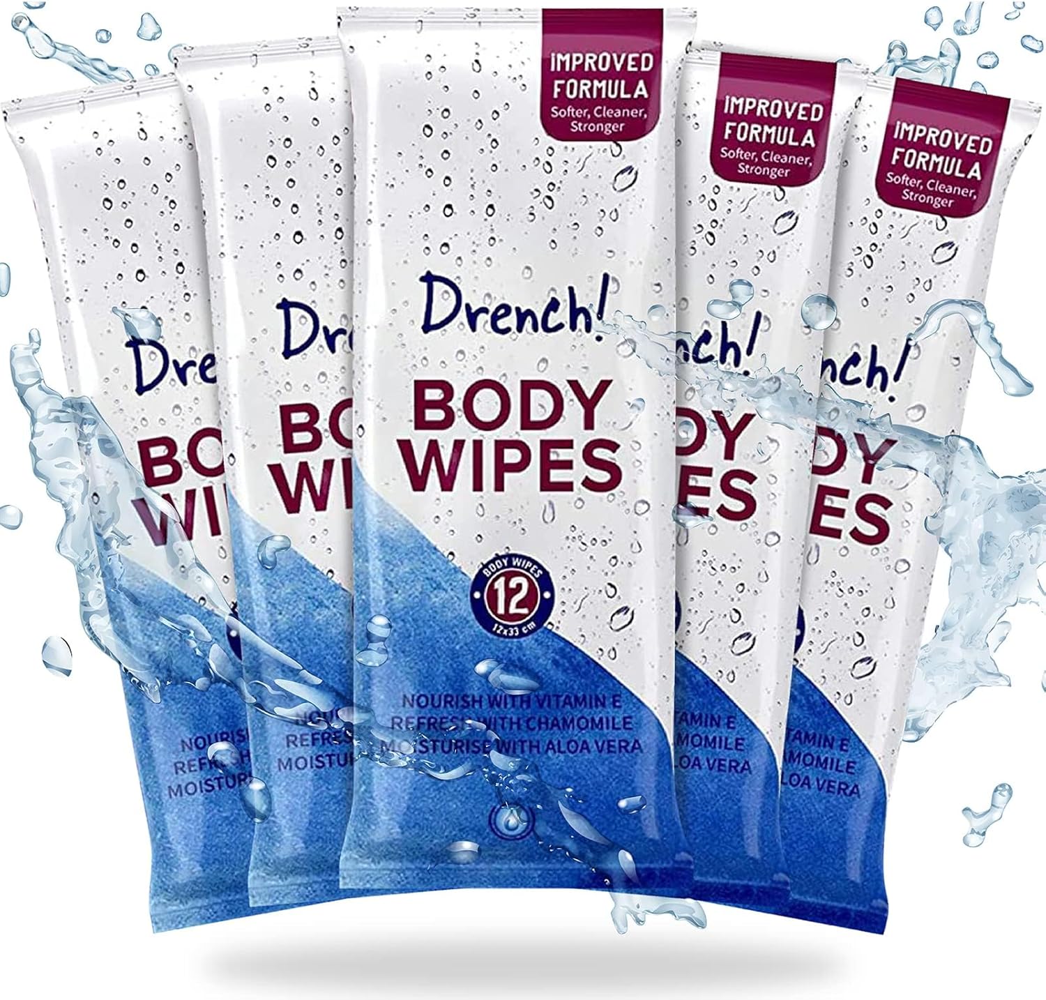 Drench! 60 Pack Luxury Body Wipes for Adults No Shower | No Water Bathing & Clea...