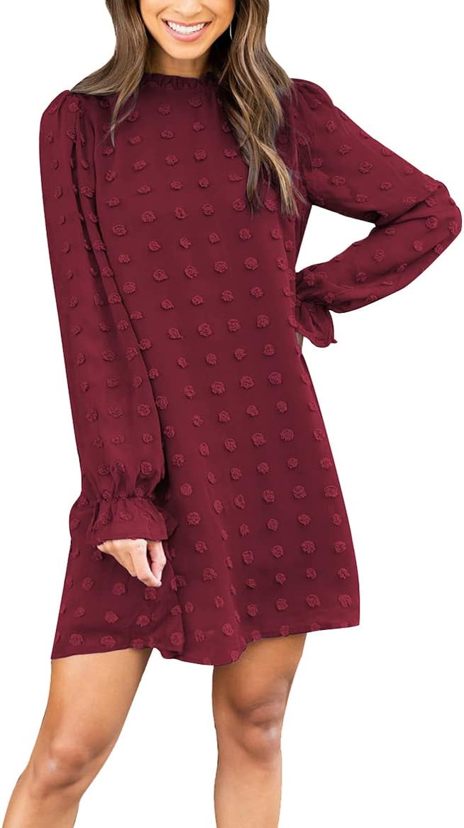 FAMITION Womens Dresses Long Sleeve: Swiss Dot Wedding Gust Fall Casual Flowy Ch...