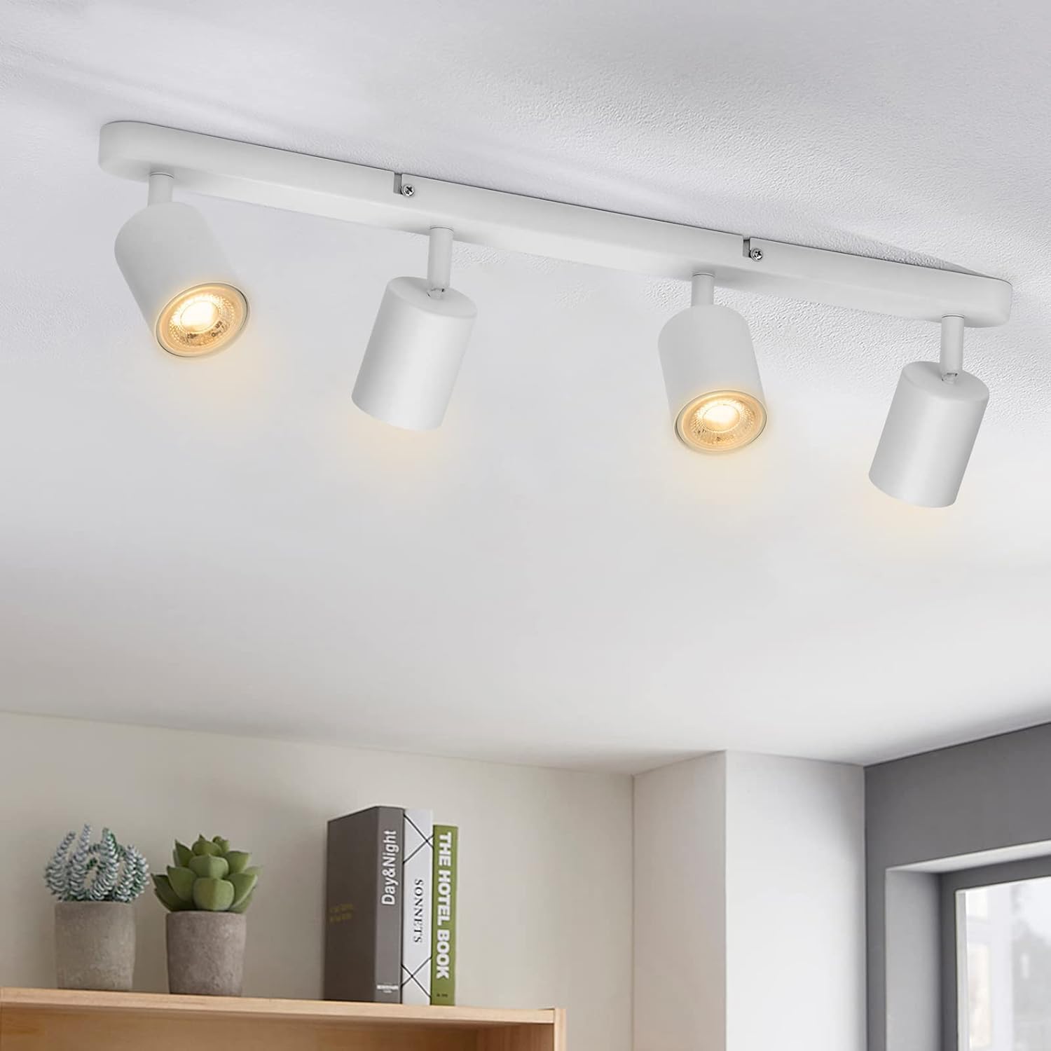 wowatt 4 Way Ceiling Spotlight Bar White, Modern Ceiling Light Fitting Adjustabl...