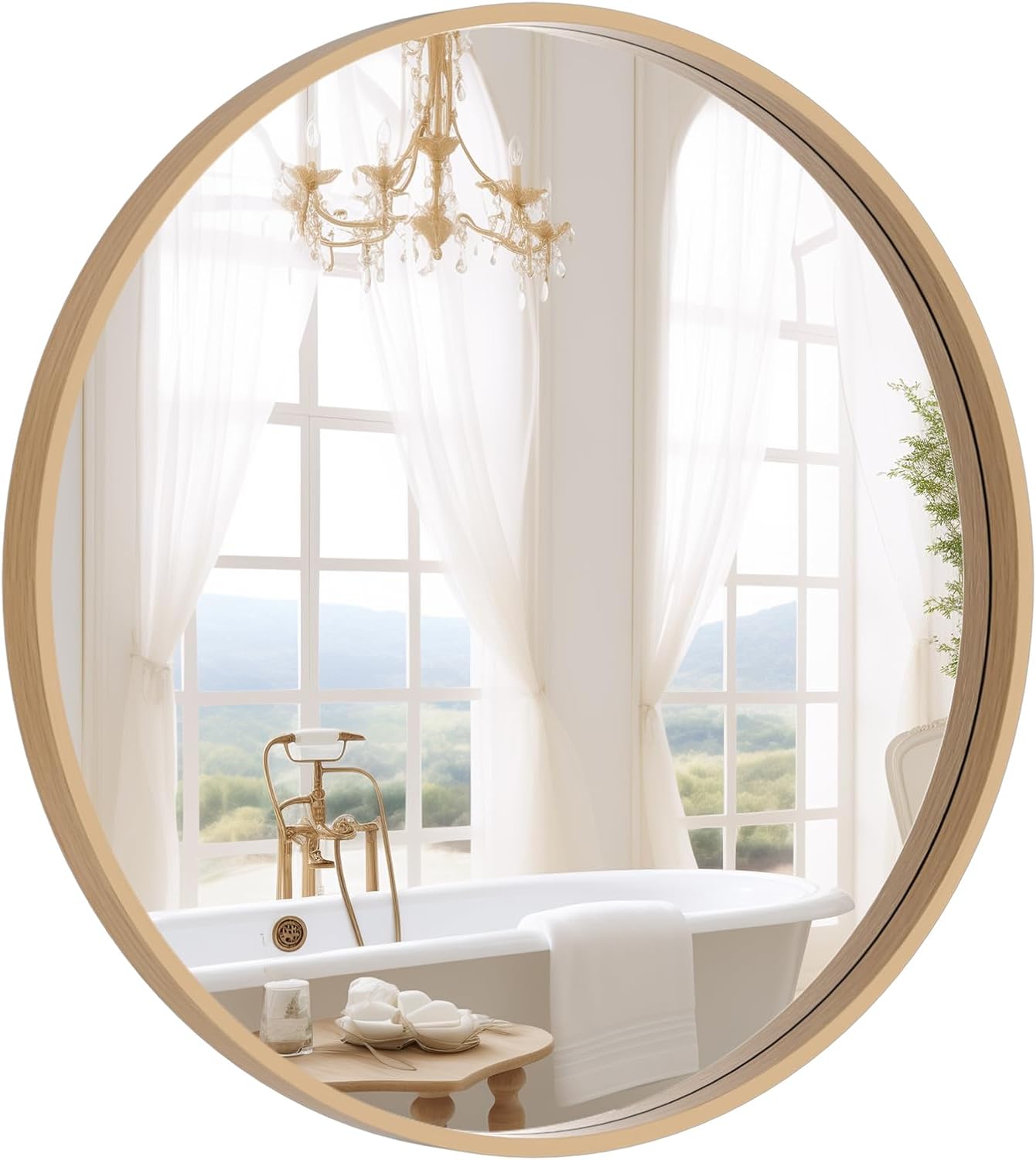 WallBeyond Round Wood Mirror 24 inch Circle Wall Mirror for Bathroom Round Wall...