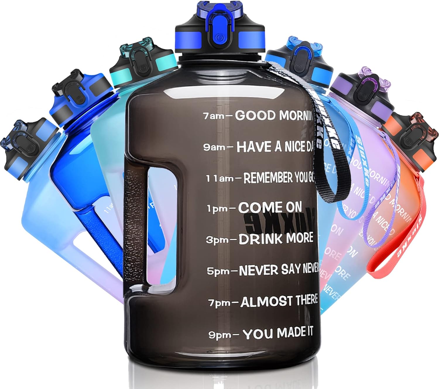 SLUXKE 3.78L/2.2L Water Bottle Motivational Sports Water Bottle with Time Marker...