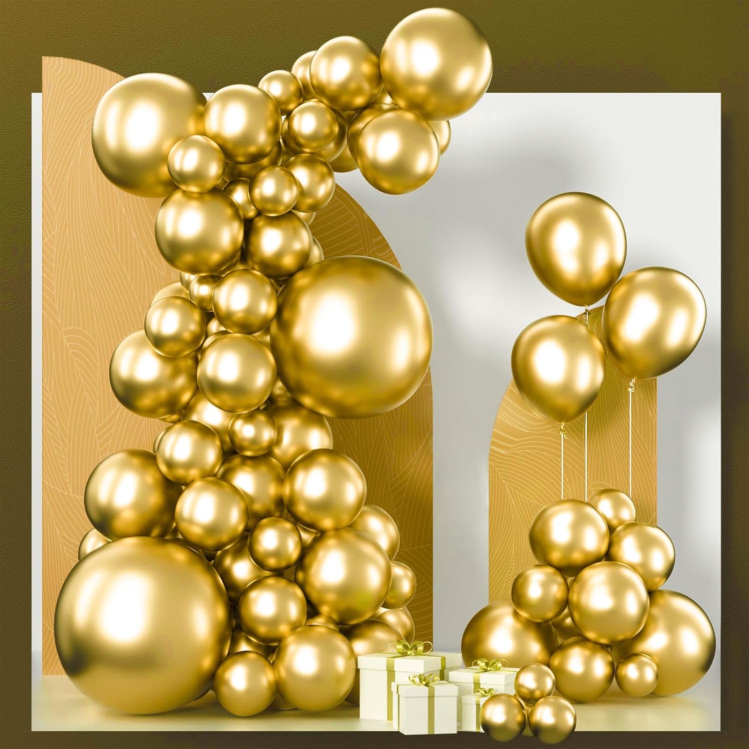 PartyWoo Metallic Gold Balloons, 102 pcs Gold Metallic Balloons Different Sizes...