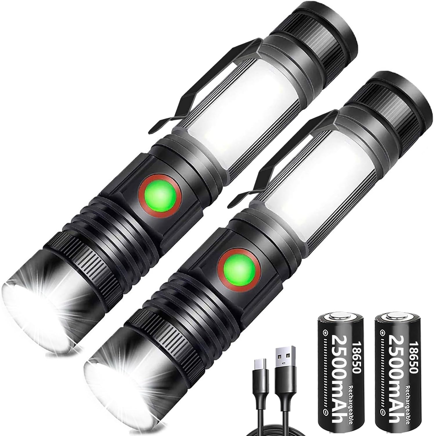 REHKITTZ Torch Led Torches Rechargeable (Including Battery) 2000 Lumens Mini Mag...