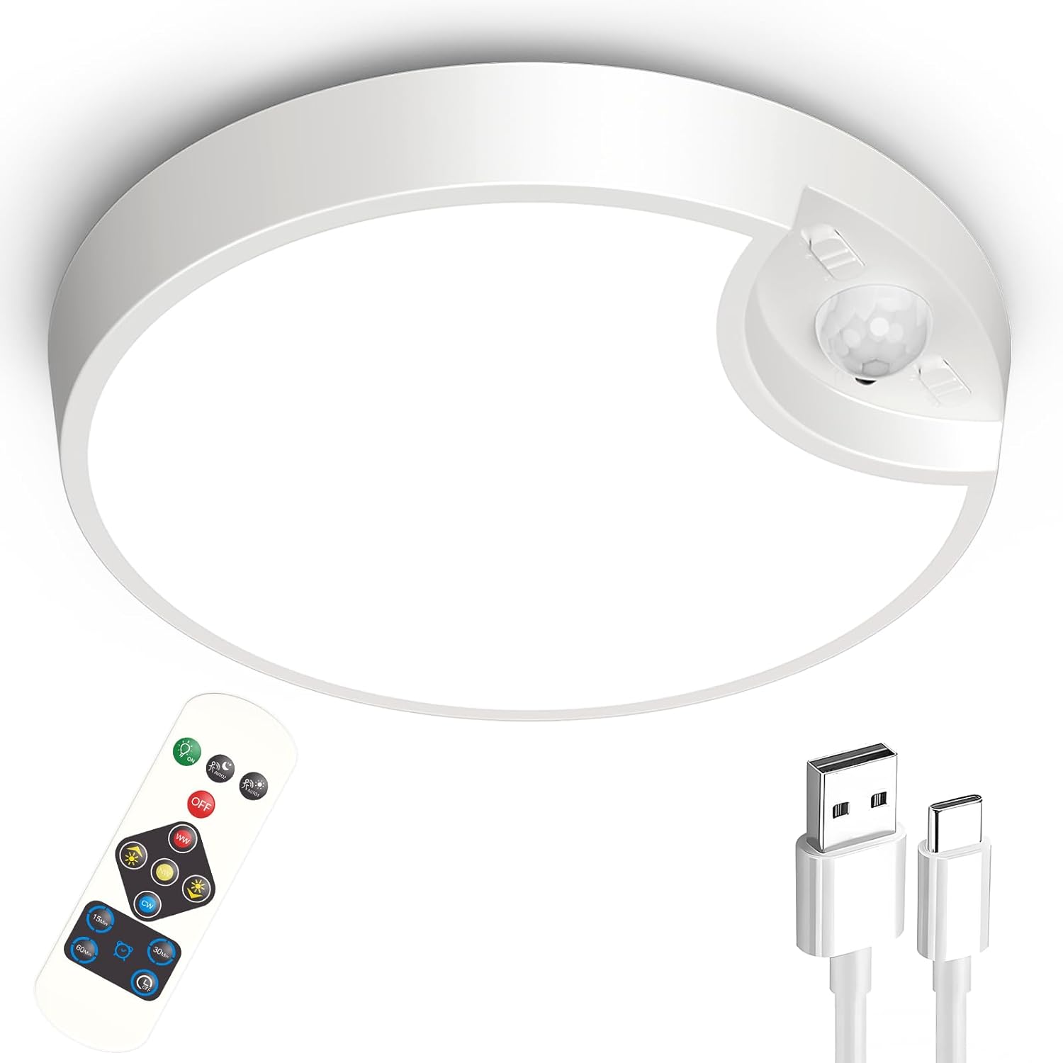 Rechargeable Motion Sensor Ceiling Light with Remote - Battery Powered for Close...