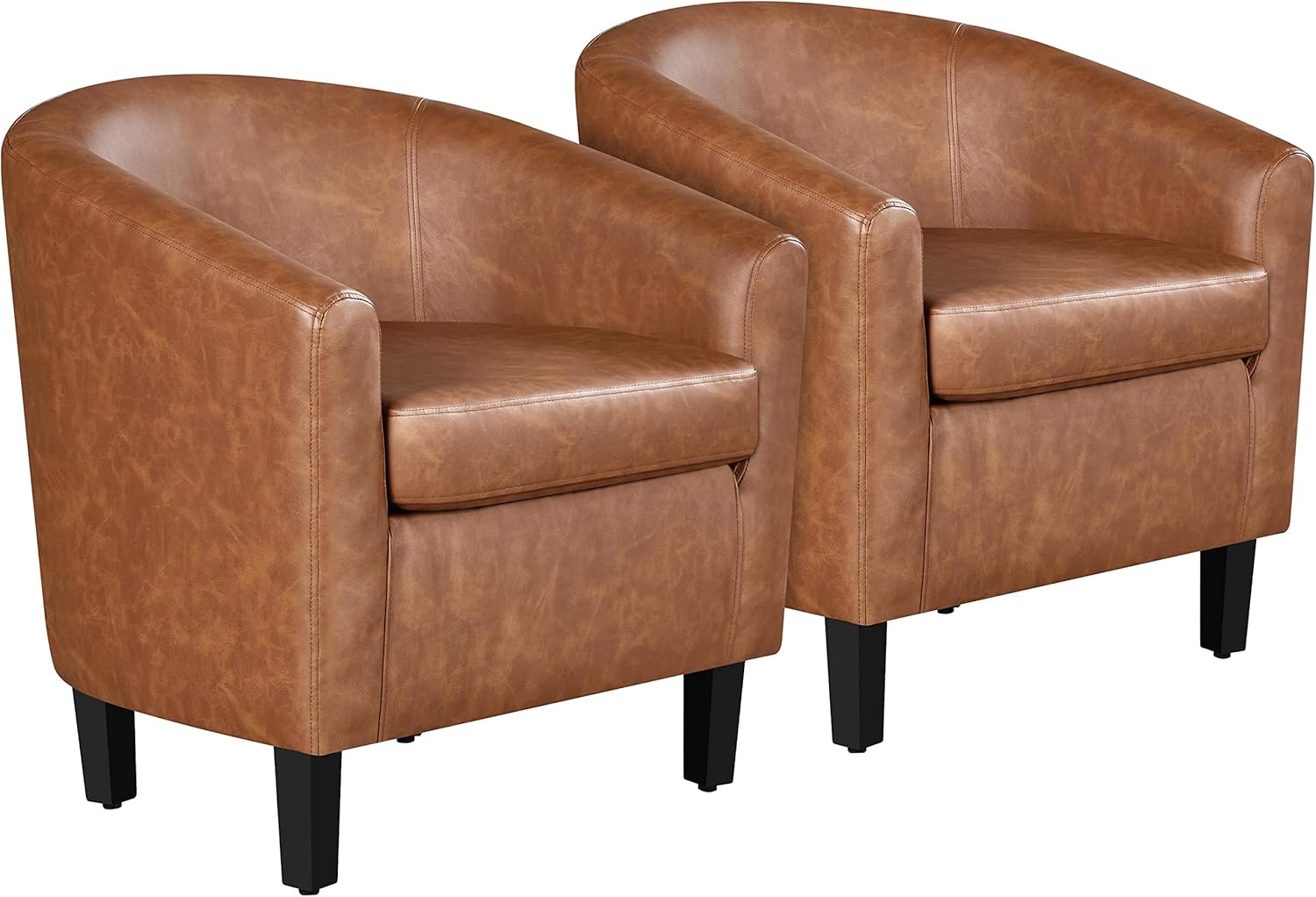 Yaheetech Brown Accent Chairs Set of 2, Faux Leather Barrel Chairs Comfy Club Ch...