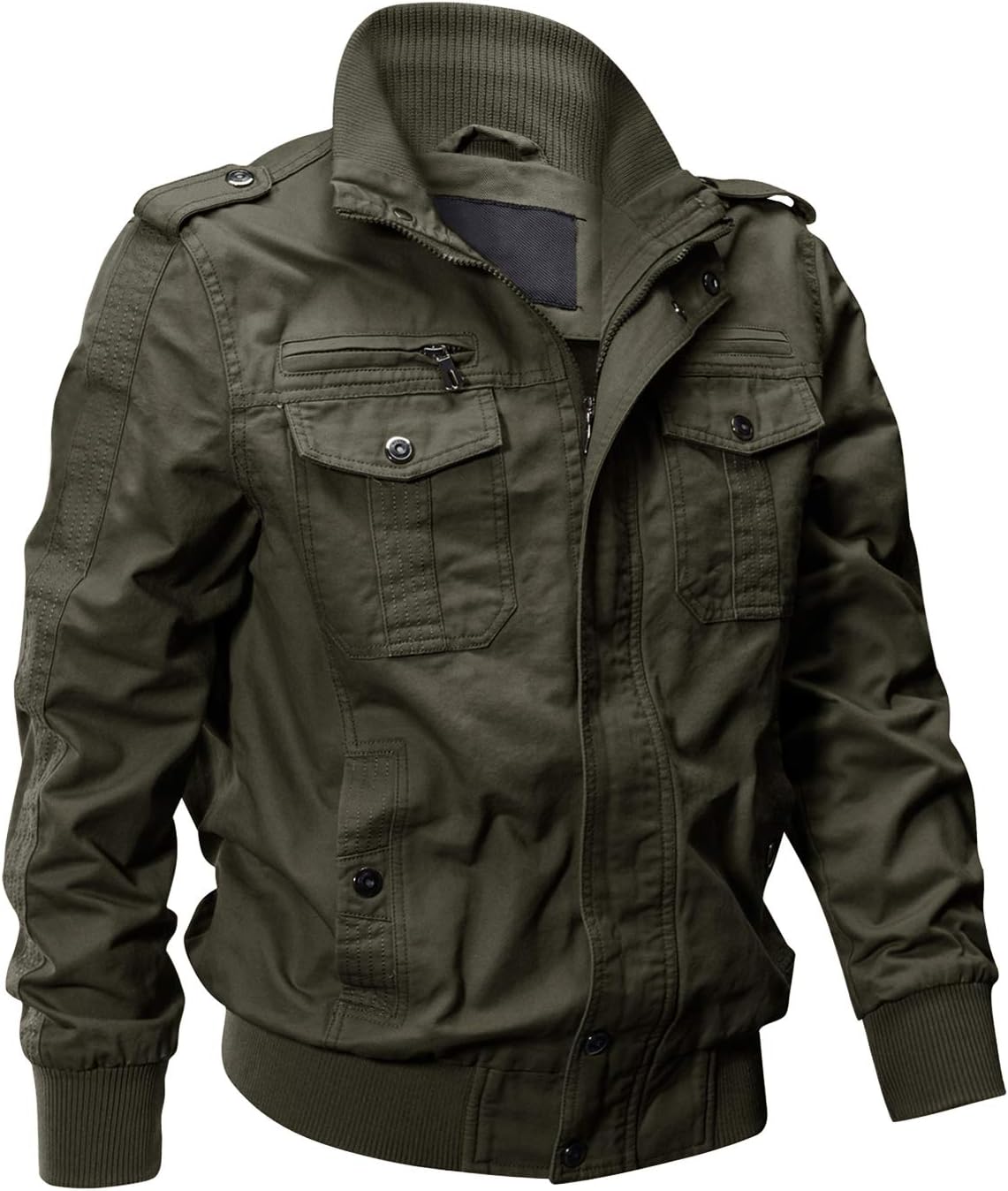 EKLENTSON Men's Cotton Lightweight Multi Pockets Zip Front Stand Collar Military...