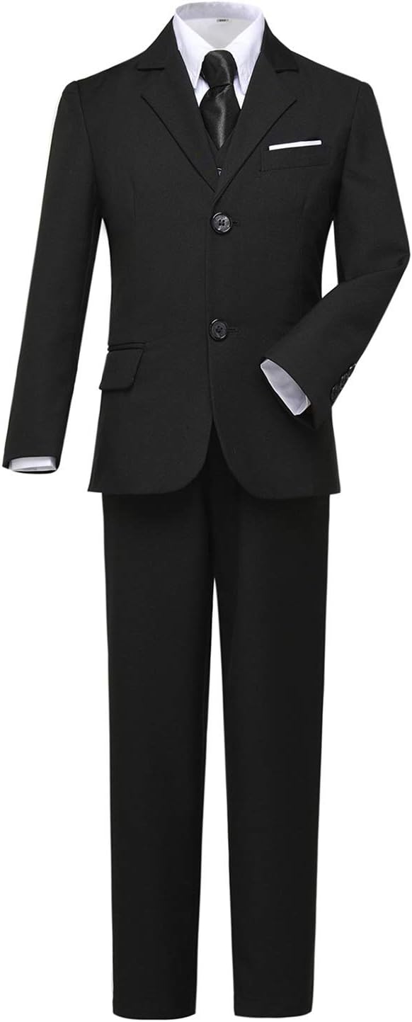 Visaccy Boys Suits Slim Fit Dress Clothes Ring Bearer Outfit 12 Years Black