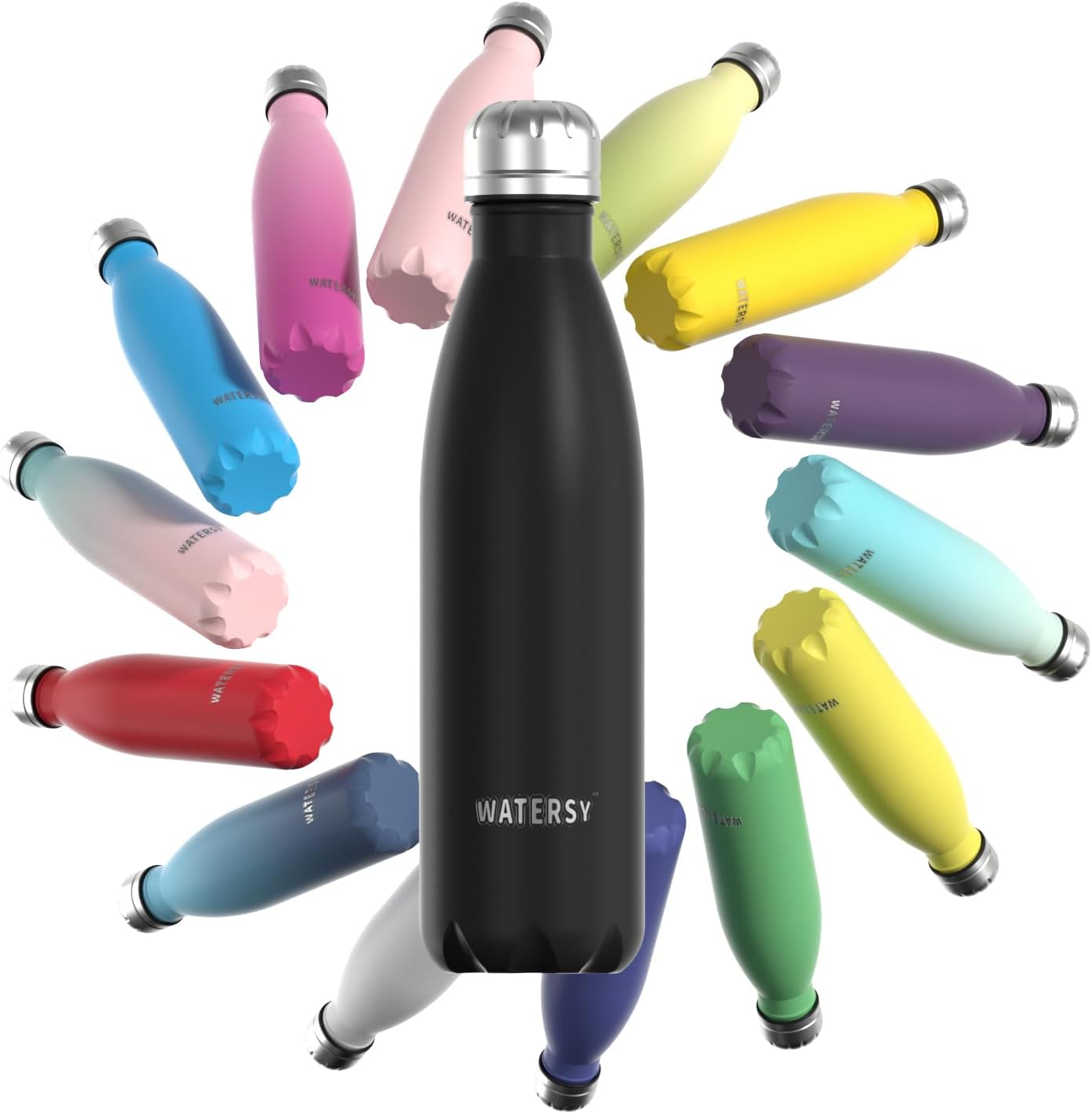 WATERSY Stainless Steel Insulated Water Bottle, Double Walled Metal Vacuum Flask...