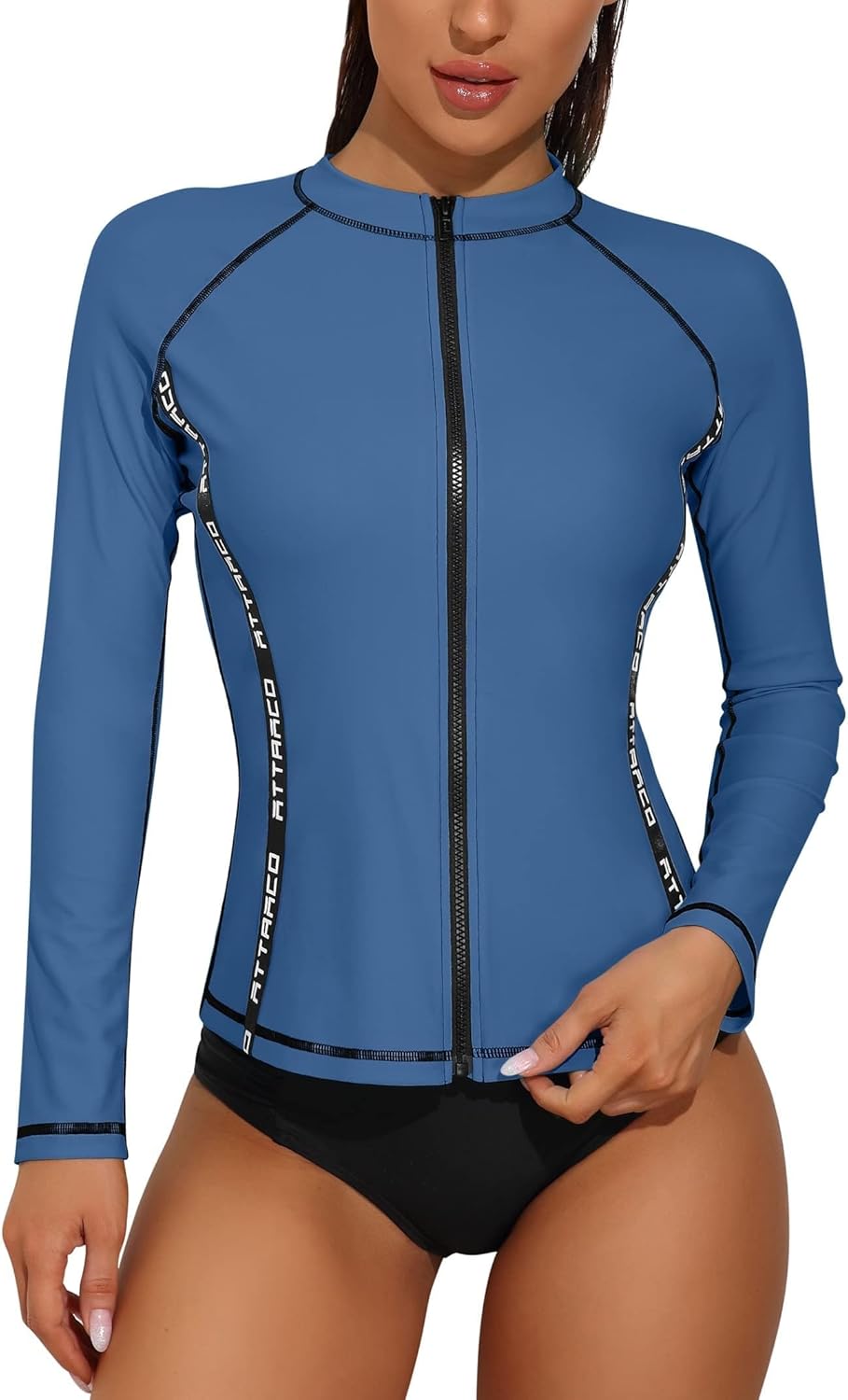 ATTRACO Womens Rash Vest Zipper Long Sleeve UPF 50 Rash Guard Wetsuits Swimsuits...